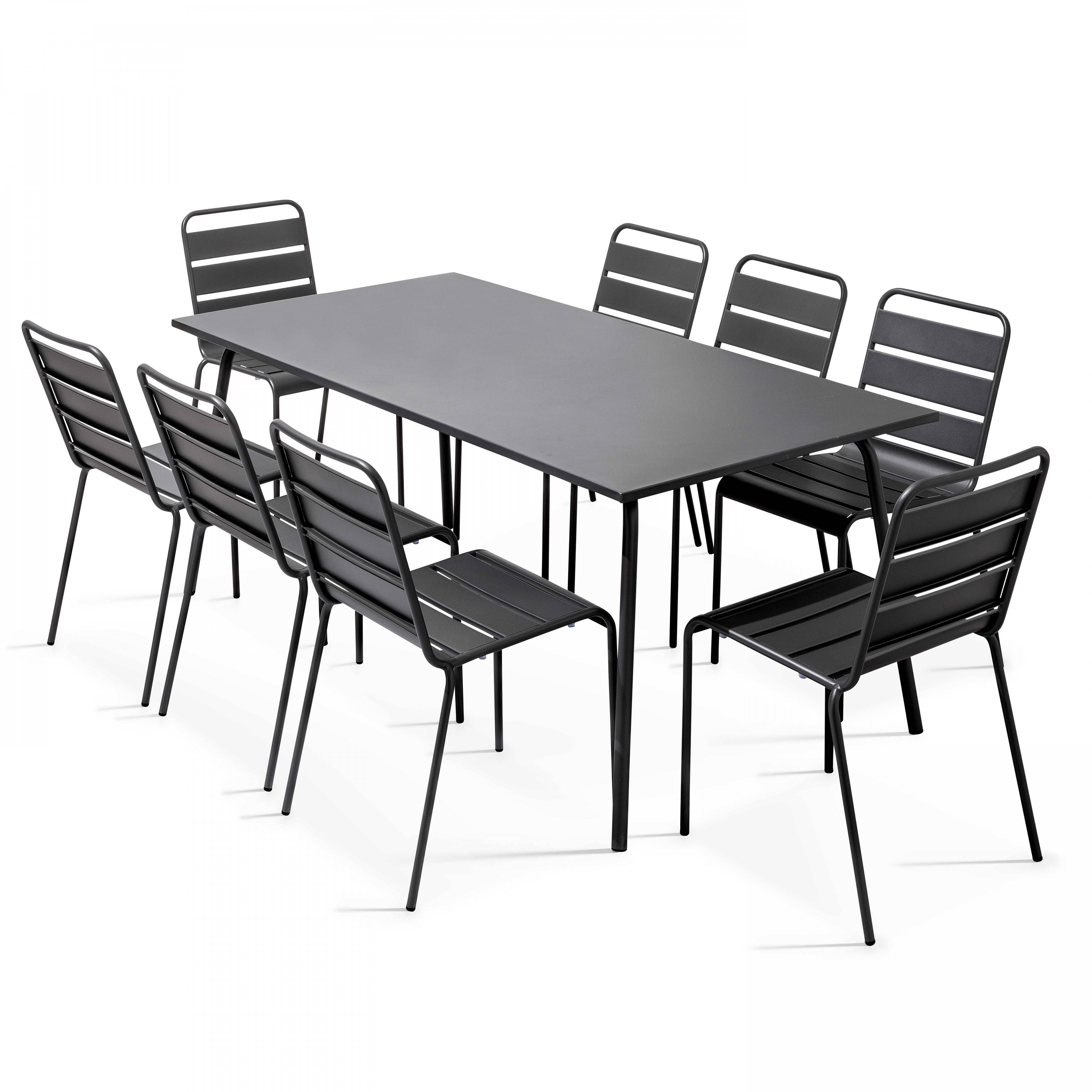 Oviala - Ensemble table de jardin et 8 chaises en métal gris Palavas - Oviala - Imagen 1