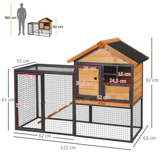 Clapier extérieur lapins/cochons d'Inde 122x63x92cm, 2 niveaux rampe, plateau amovible, bois & métal, gris - Image 5