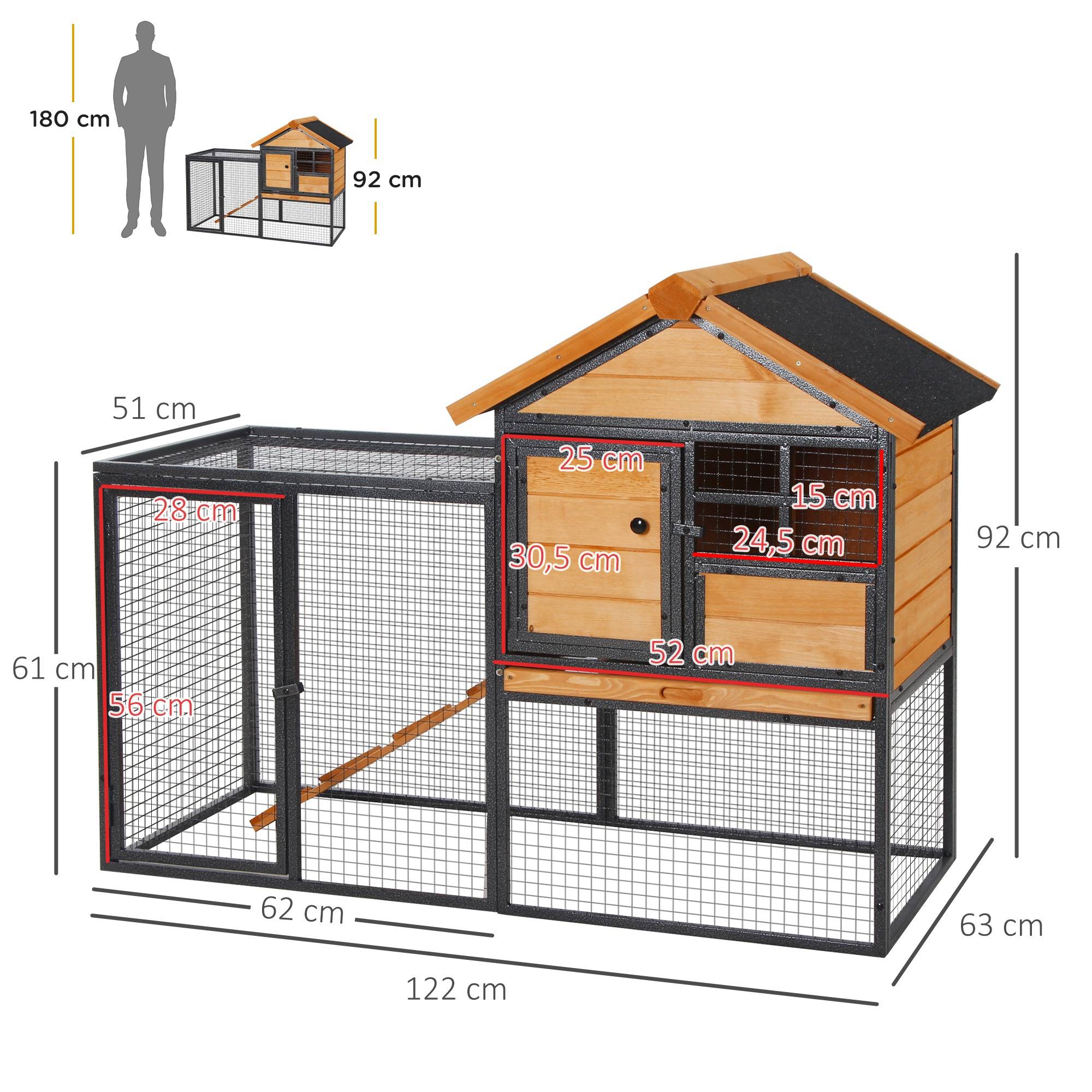 Clapier extérieur lapins/cochons d'Inde 122x63x92cm, 2 niveaux rampe, plateau amovible, bois & métal, gris - Image 5