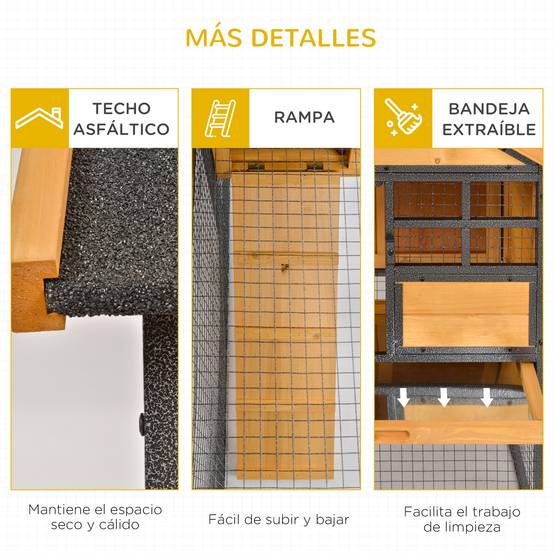 Clapier extérieur lapins/cochons d'Inde 122x63x92cm, 2 niveaux rampe, plateau amovible, bois & métal, gris - Image 9