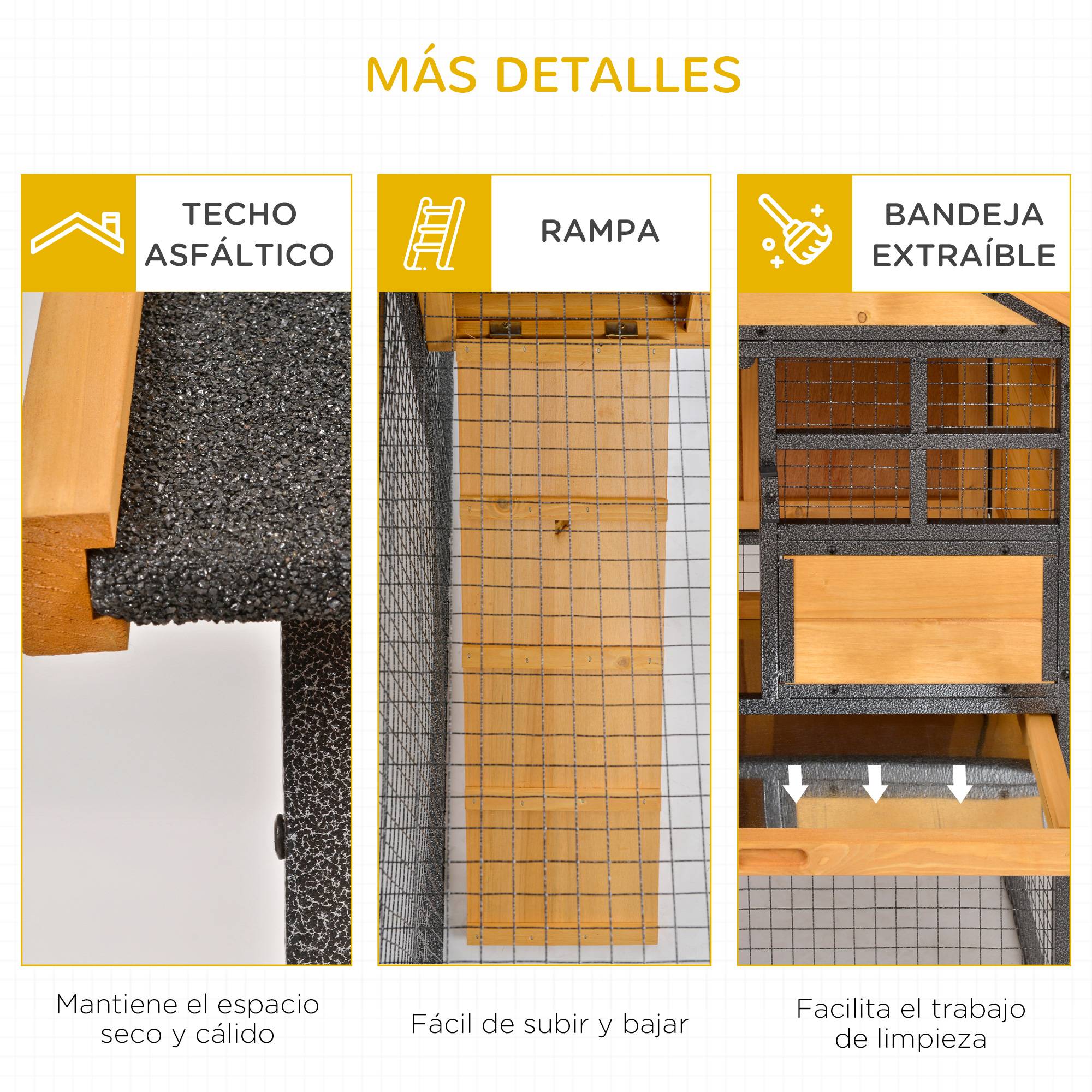 Clapier extérieur lapins/cochons d'Inde 122x63x92cm, 2 niveaux rampe, plateau amovible, bois & métal, gris - Image 9