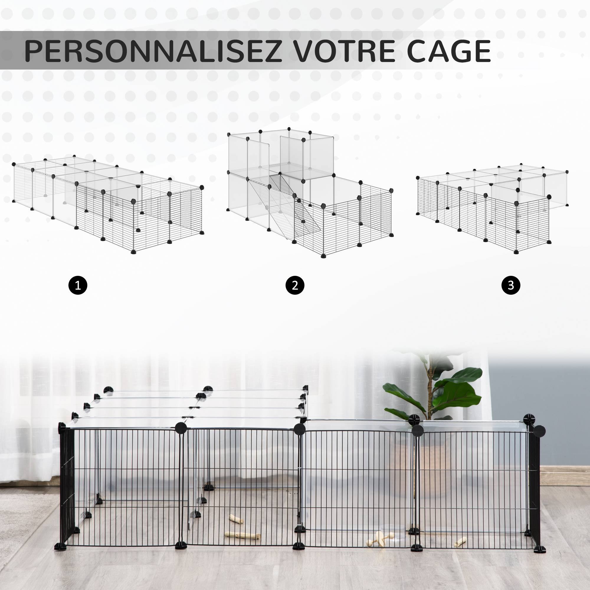 Enclos pour petits animaux résine PP acier noir 140 x 70 x 70 cm - PANGIVO - Image 6
