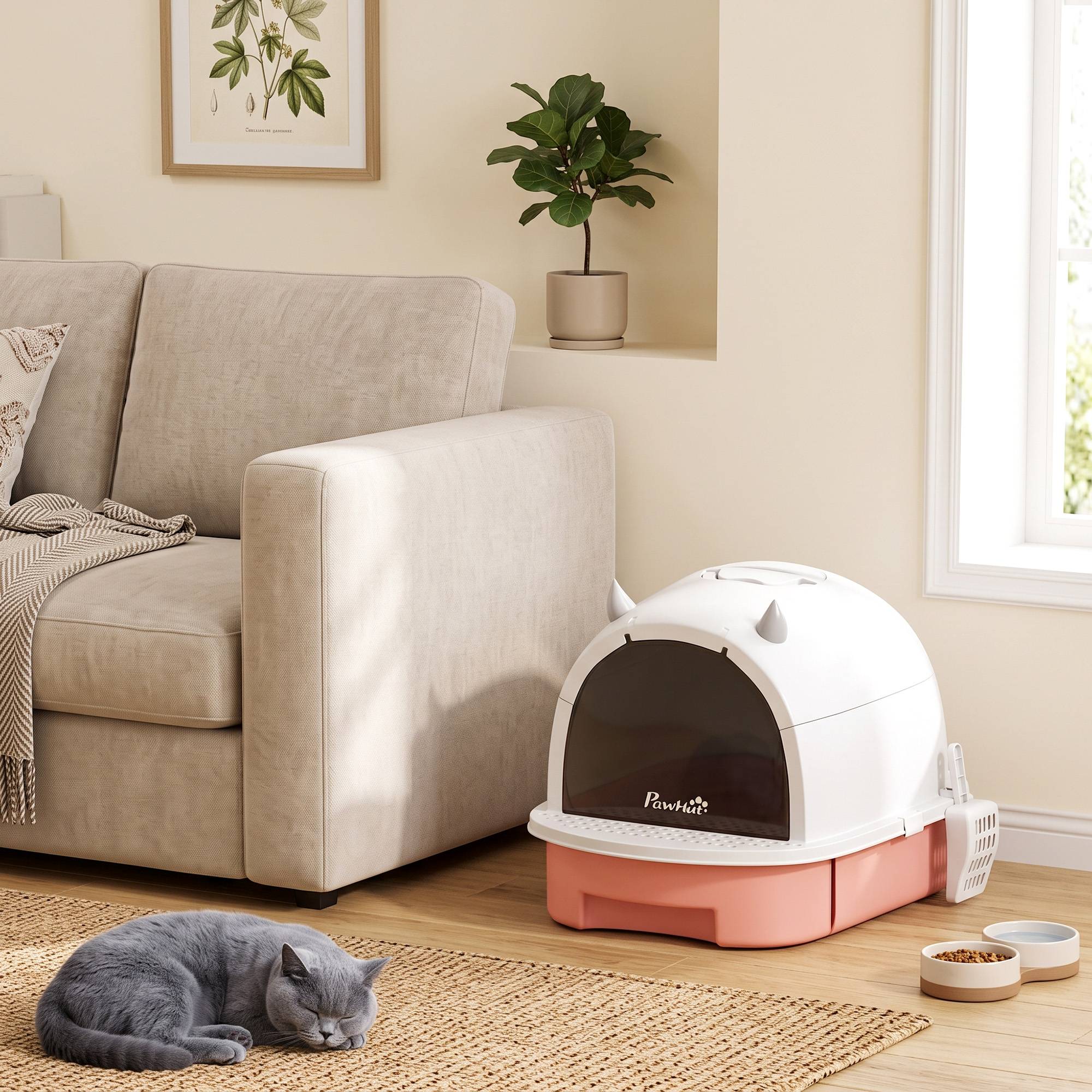 ComfortXL - Maison de toilette pour chat en polypropylène rose 52 cm avec tiroir et filtre à charbon actif anti-odeurs - Image 8