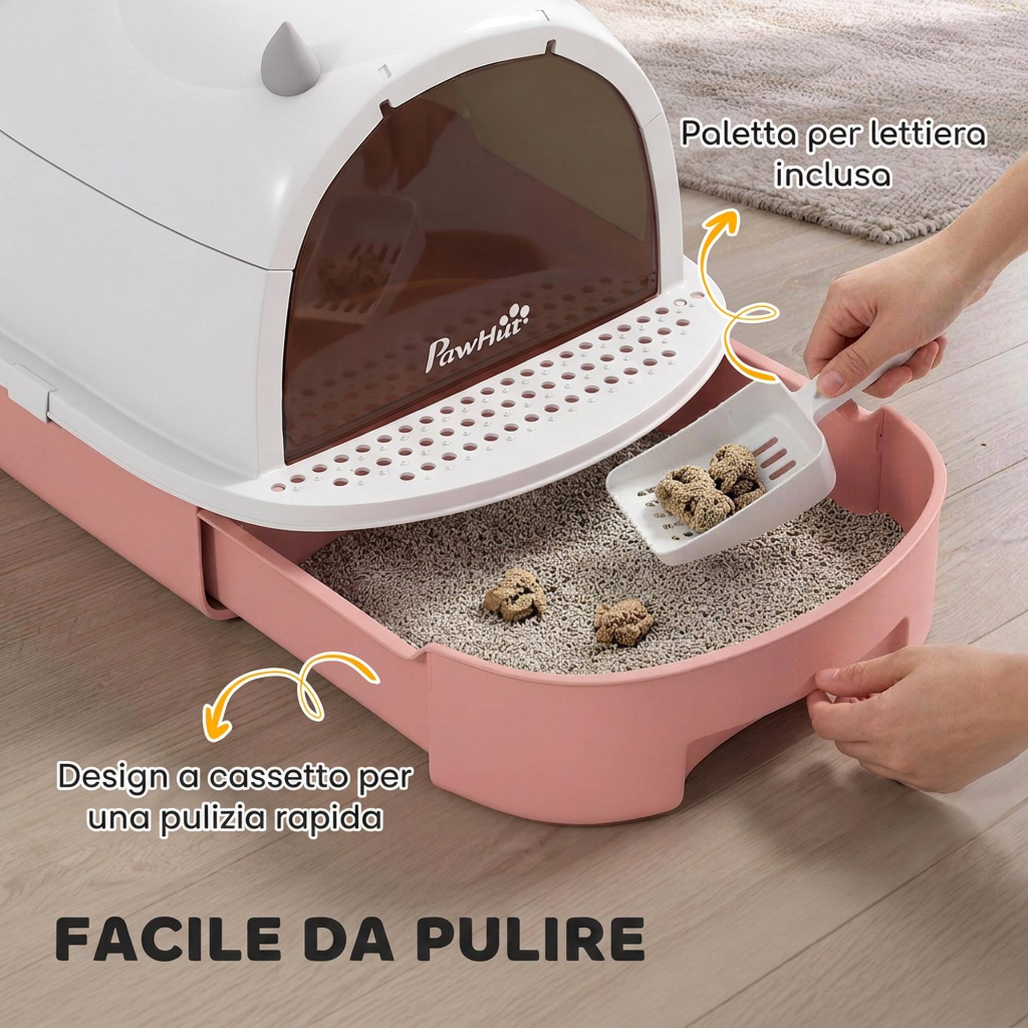 ComfortXL - Maison de toilette pour chat en polypropylène rose 52 cm avec tiroir et filtre à charbon actif anti-odeurs - Image 5