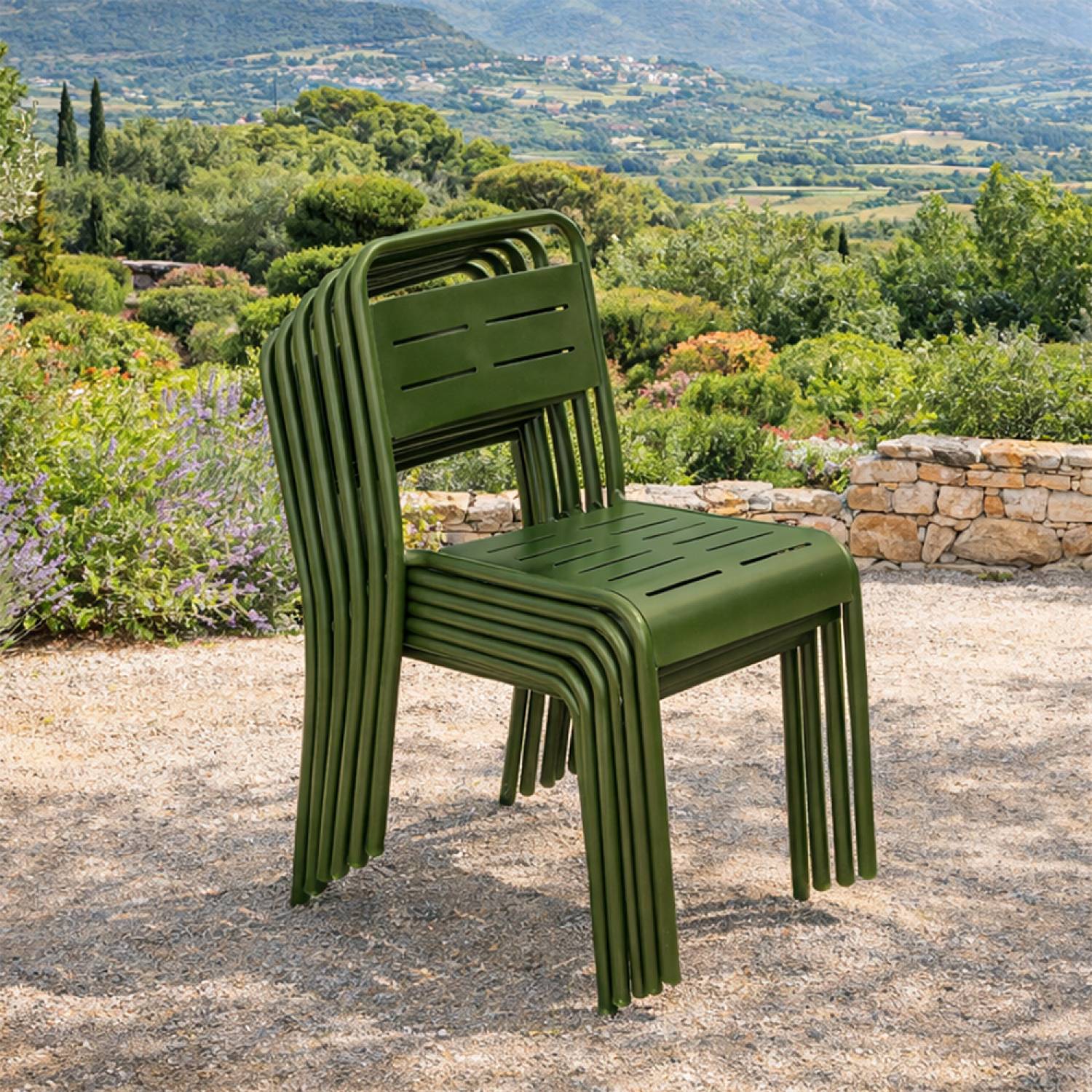 Lot de 6 chaises de jardin empilables vertes BERGAME - Image 6