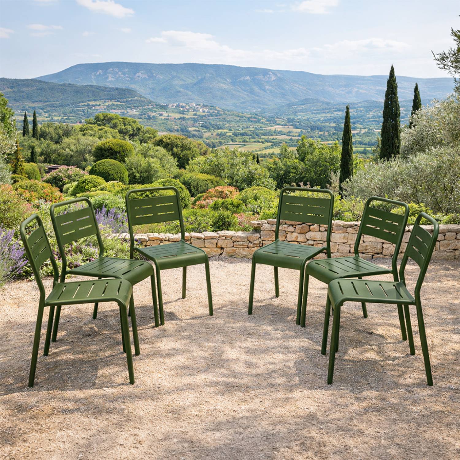 Lot de 6 chaises de jardin empilables vertes BERGAME - Image 2