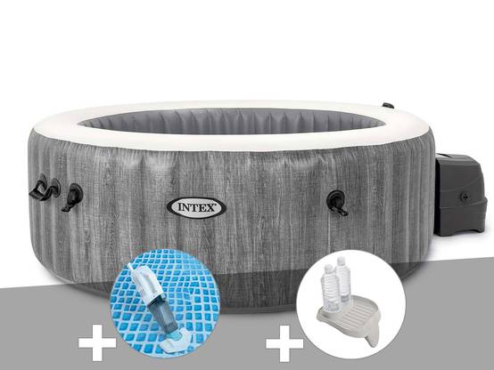Kit spa gonflable Intex PureSpa Baltik rond Bulles 4 places + Aspirateur + Porte-verre