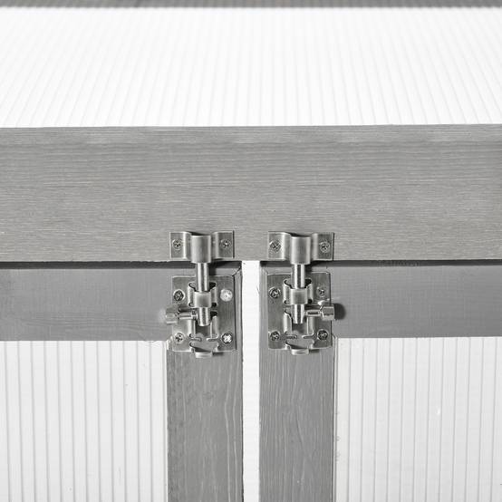 Serre Châssis Bois Polycarbonate Jardin 3 Niveaux Toit Ouvrant Double Porte 58x44x78cm Gris - ComfortXL Outdoor Living - Image 8