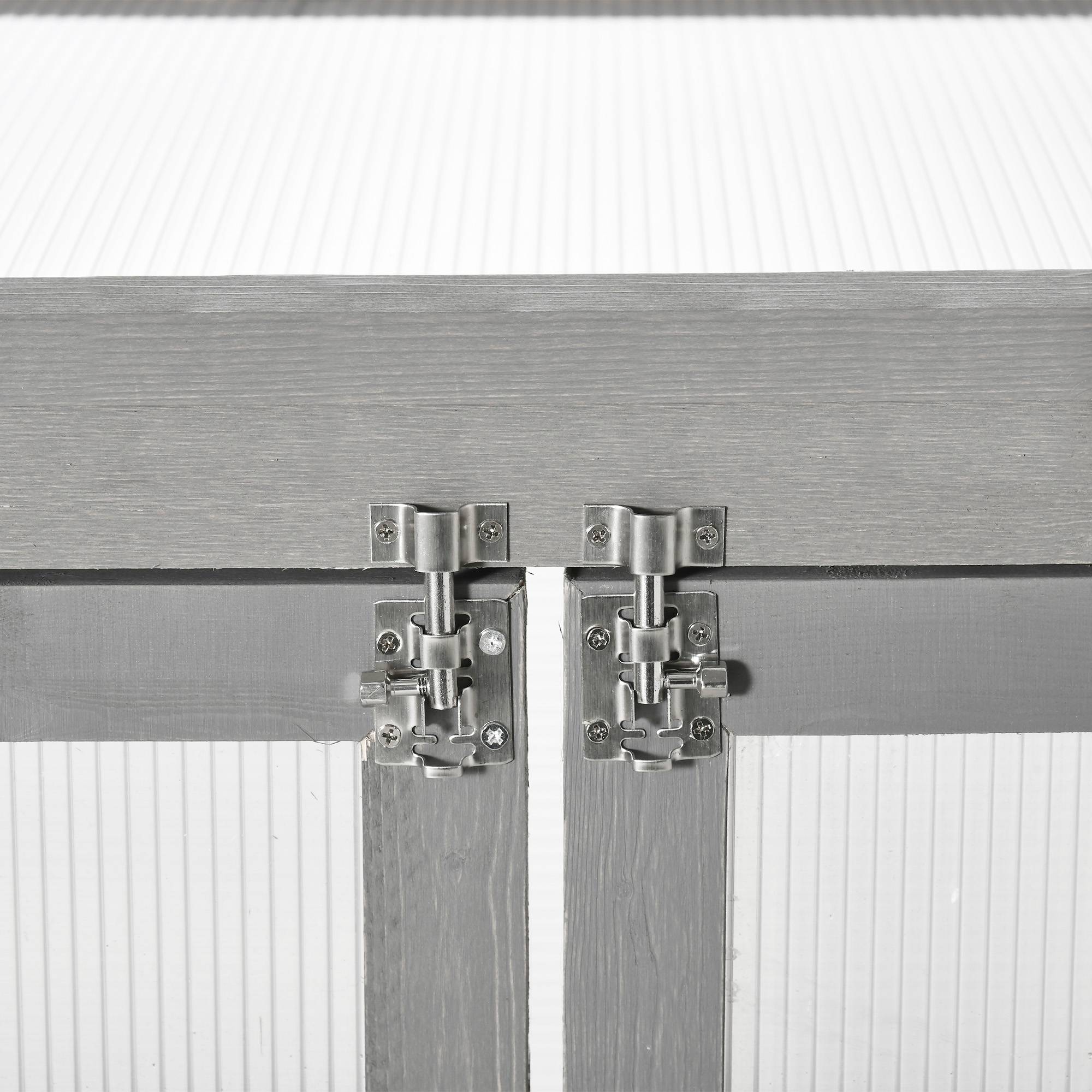Serre Châssis Bois Polycarbonate Jardin 3 Niveaux Toit Ouvrant Double Porte 58x44x78cm Gris - ComfortXL Outdoor Living - Image 8