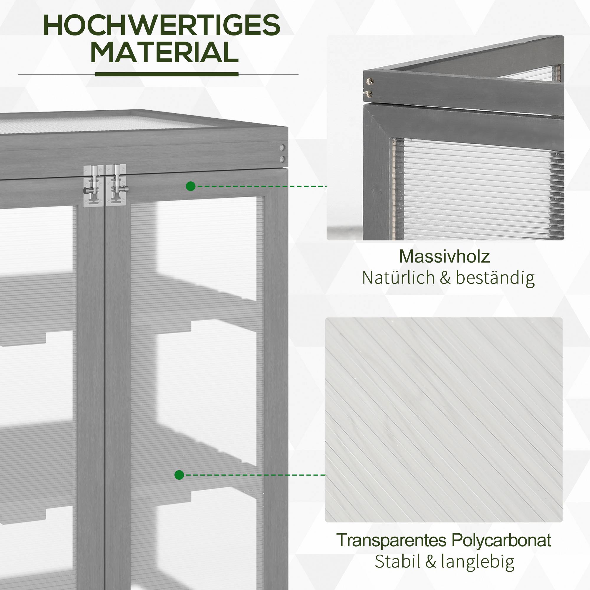 Serre Châssis Bois Polycarbonate Jardin 3 Niveaux Toit Ouvrant Double Porte 58x44x78cm Gris - ComfortXL Outdoor Living - Image 4