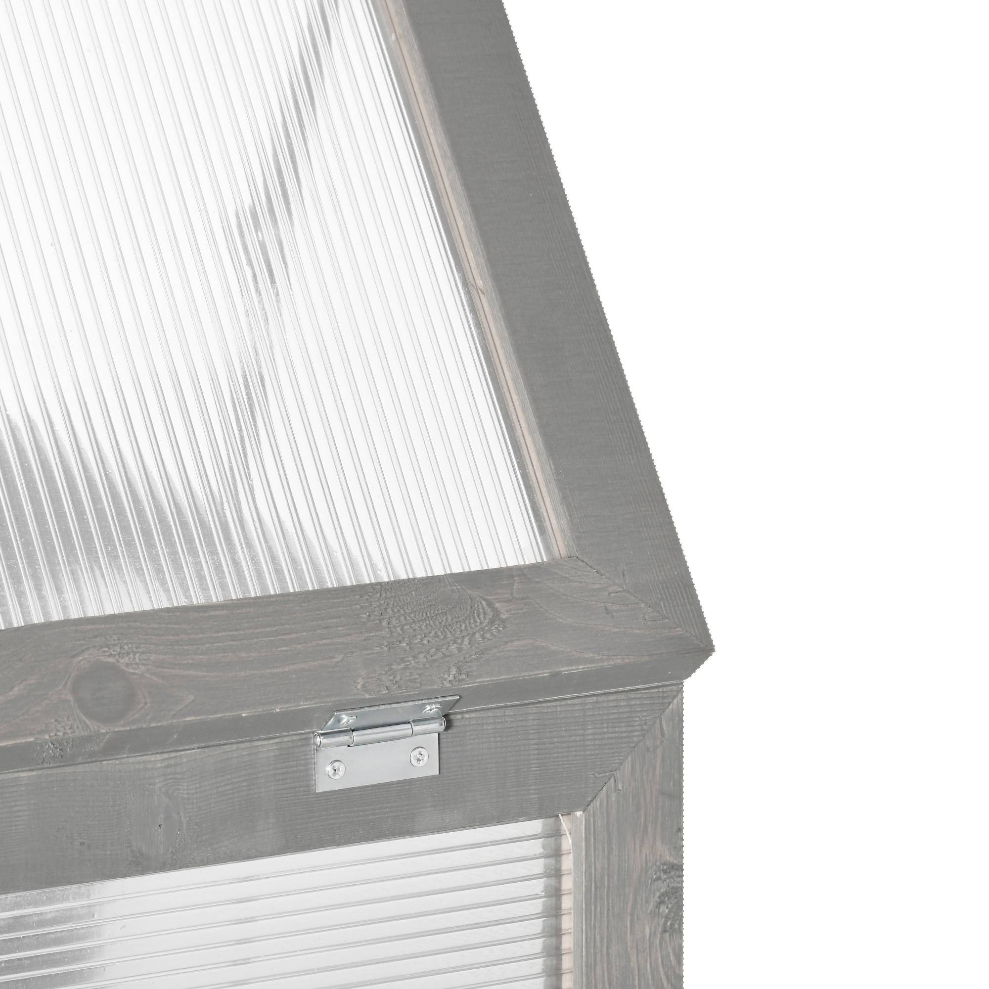 Serre Châssis Bois Polycarbonate Jardin 3 Niveaux Toit Ouvrant Double Porte 58x44x78cm Gris - ComfortXL Outdoor Living - Image 7