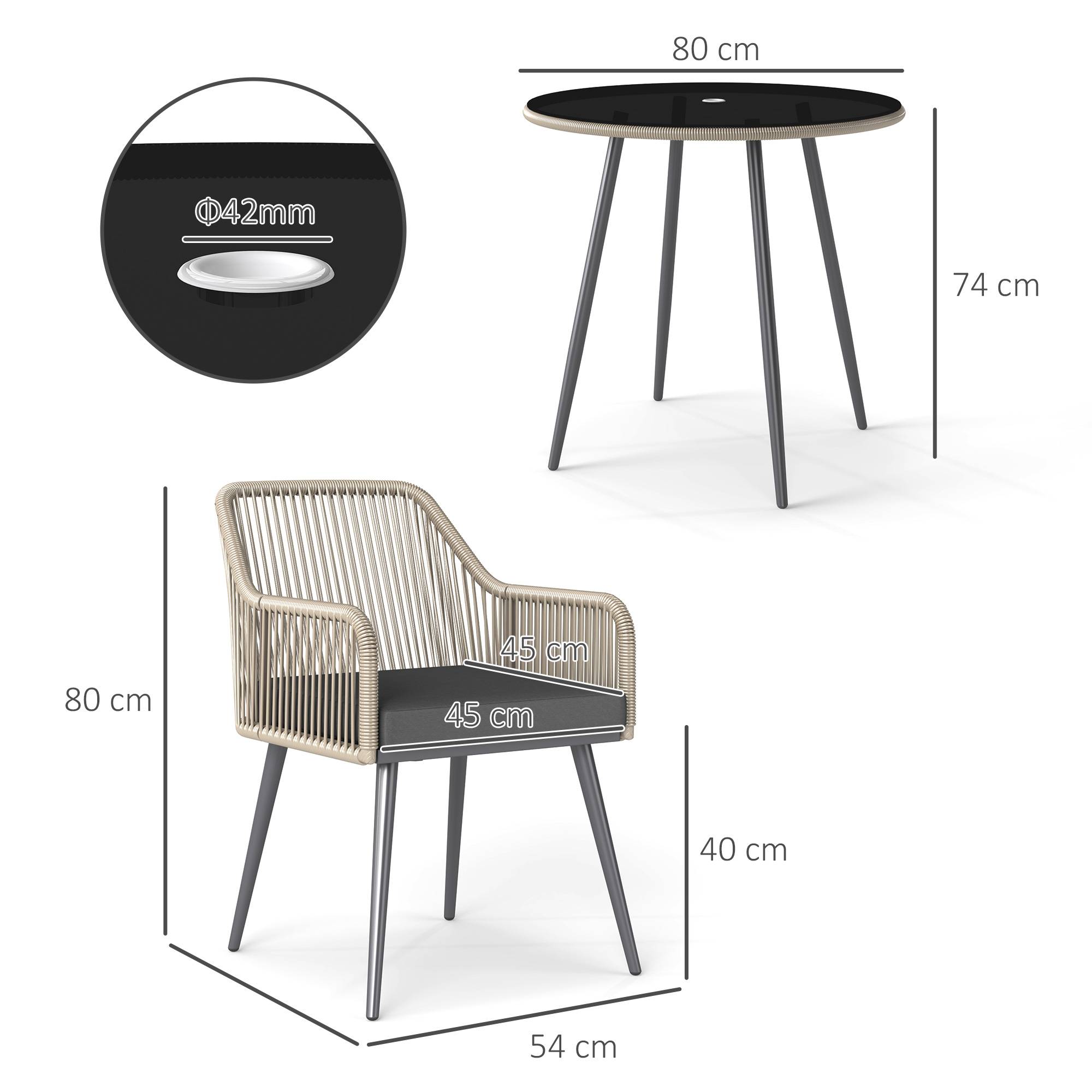 Outsunny - Salon de jardin extérieur 4 places avec table, chaises, coussins et table ronde en verre résine tressée marron - Outsunny - Image 3