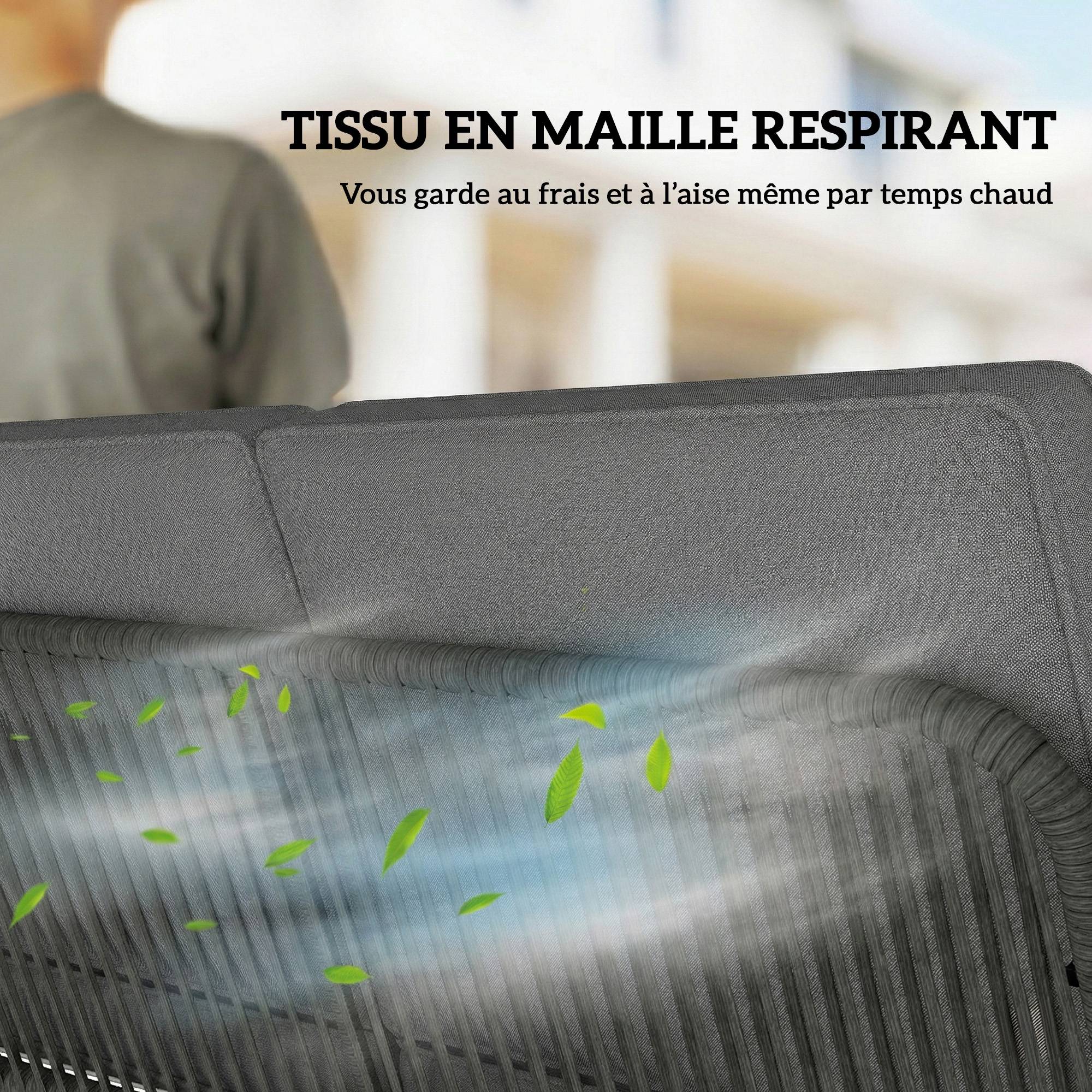Balancelle de jardin 2 places acier et résine tressée pour terrasse toit réglable coussin gris - ComfortXL Outdoor Living - Image 9