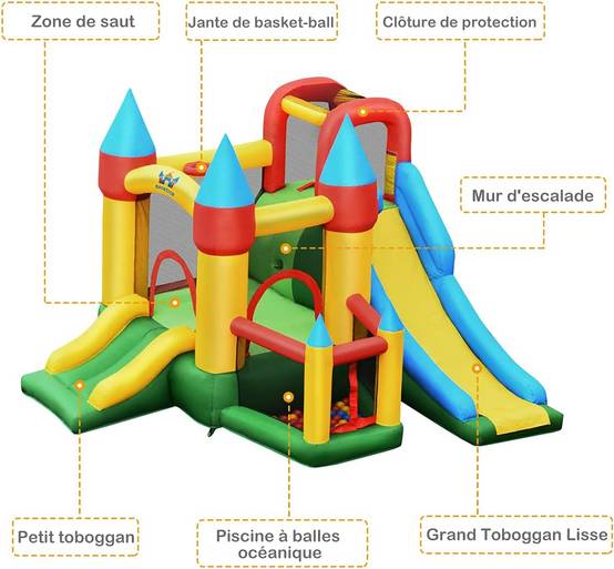 Structure gonflable avec souffleur pour enfants de 3 à 10 ans 330 x 300 x 210 cm - Image 5