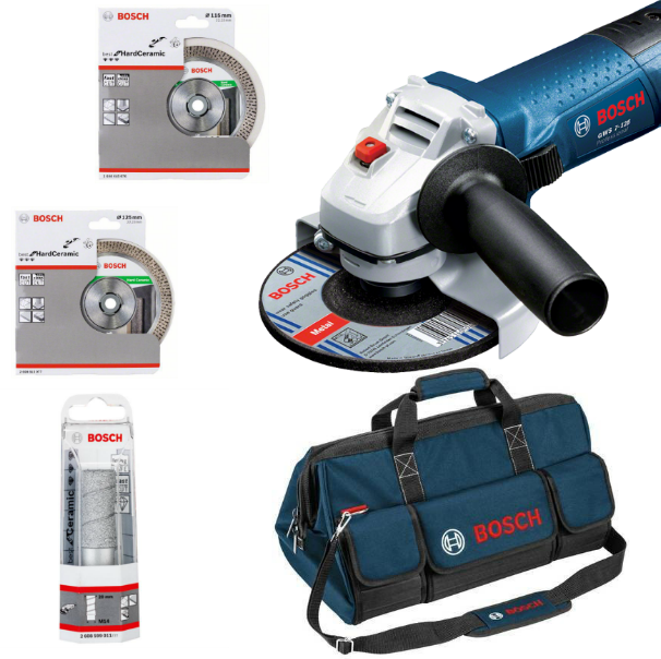 Bosch Professional - Kit spécial carrelleur BOSCH - meuleuse GWS 7-125 + 2 disques diamant + 1 sac de transport - 06159975H2 - Imagen 1