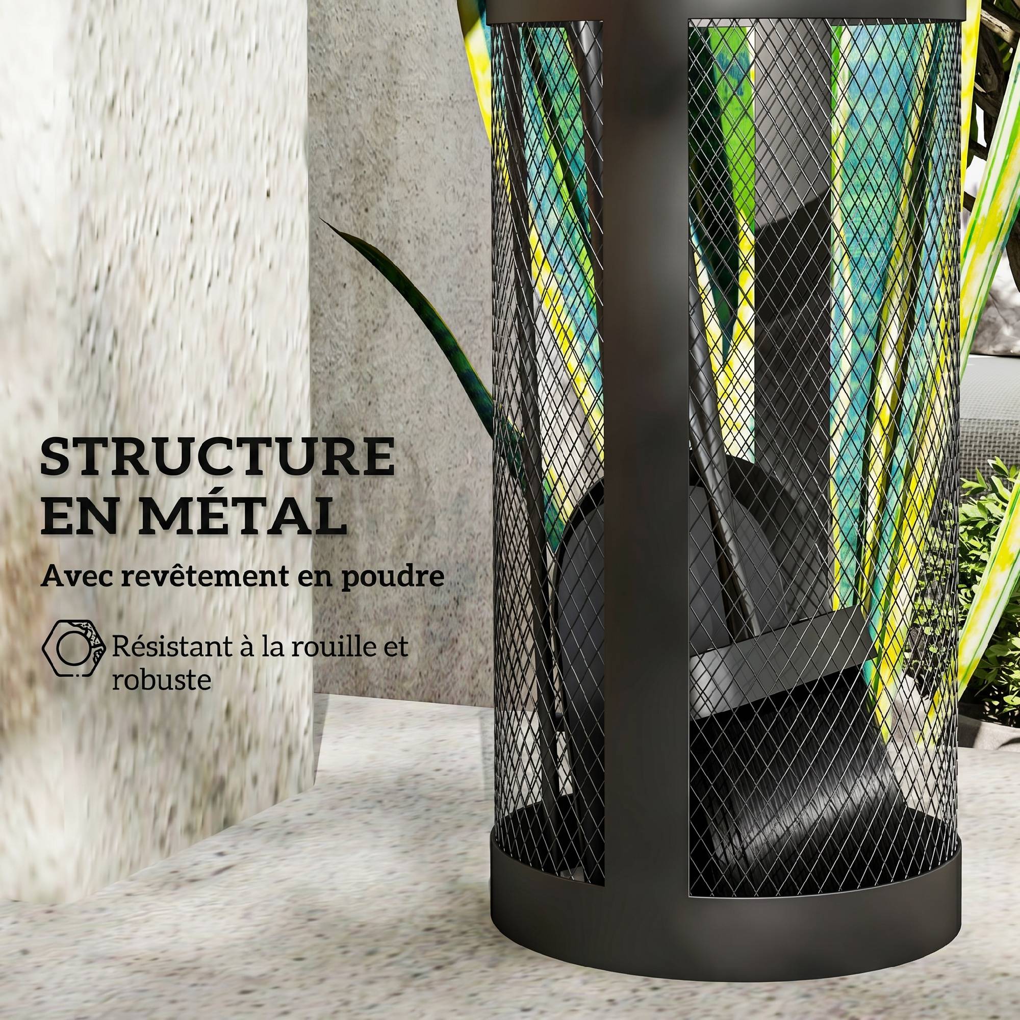 ComfortXL - Serviteur de cheminée 5 pièces en métal noir avec seau grillagé Ø 16 cm pour nettoyage et rangement du foyer - Image 5