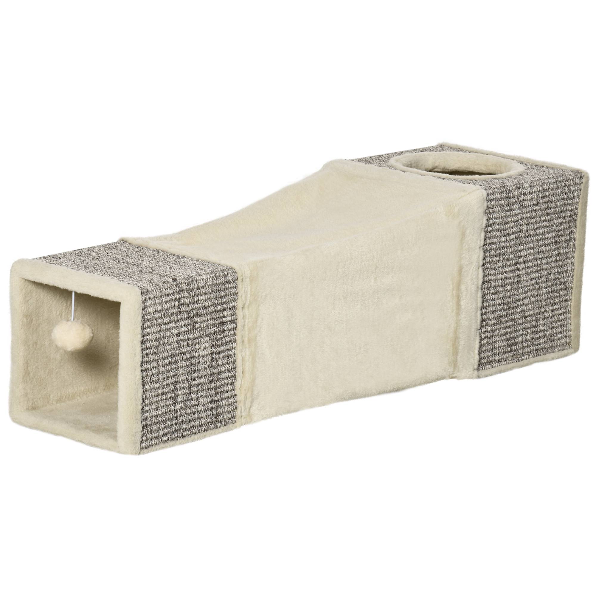 Sans Marque - Tunnel pour chat, 2 niches, griffoirs et balles, 98 cm x 30 cm x 30 cm, marron et beige - Image 2