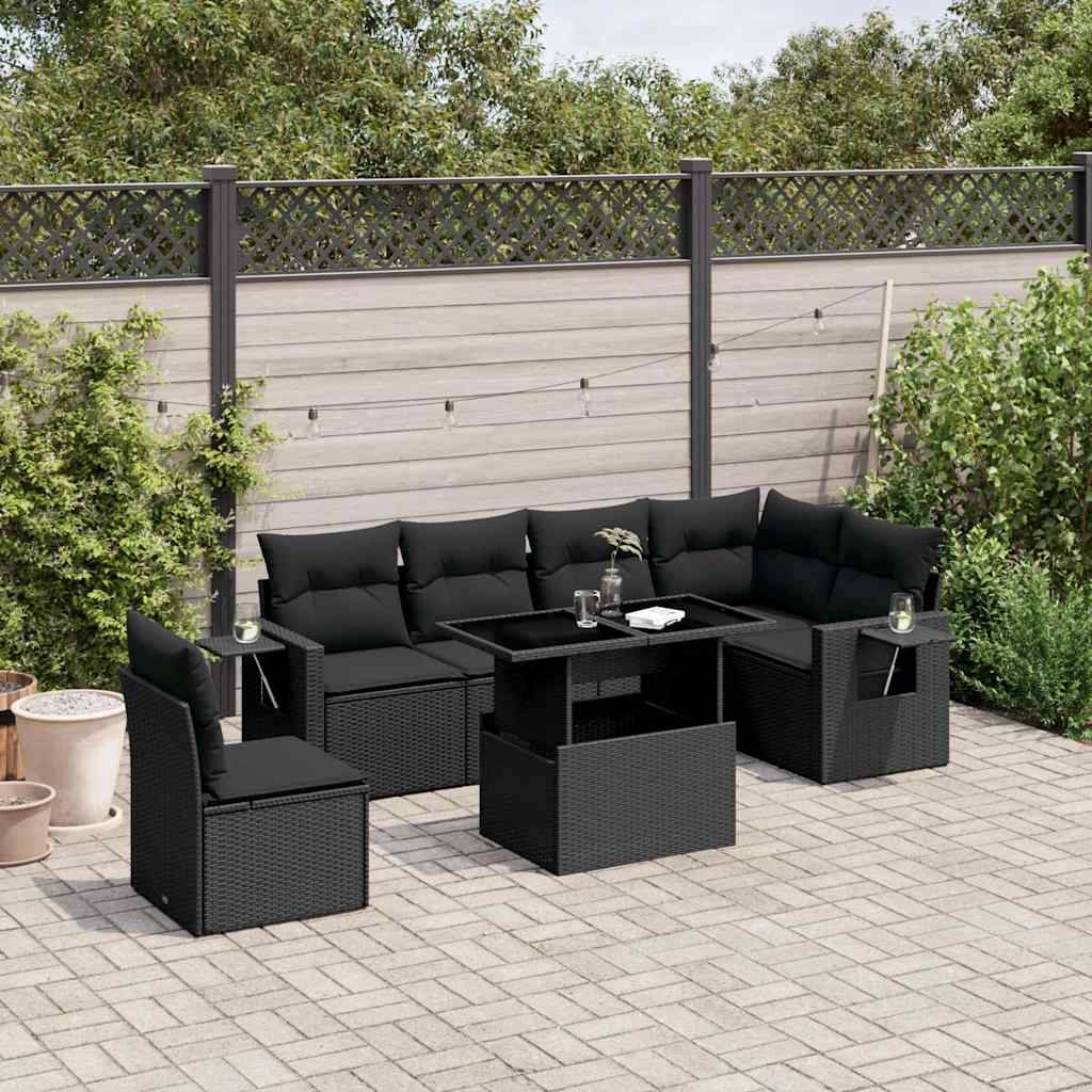 ComfortXL - Salon de jardin 7 places résine tressée table à hauteur variable Noir – ComfortXL Outdoor Living - Image 1