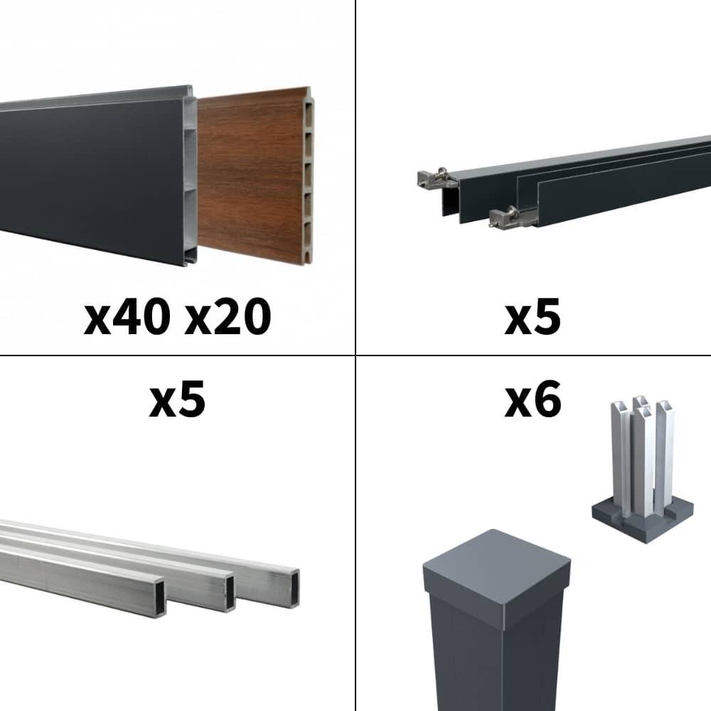 Kit Clôture Aluminium BAHIA & CRUZ ipé 9,20x1,8m - Bois Composite & Aluminium - Poteaux Gris - Brise Vue - Palissade - Image 3