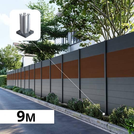 Kit Clôture Aluminium BAHIA & CRUZ ipé 9,20x1,8m - Bois Composite & Aluminium - Poteaux Gris - Brise Vue - Palissade - Image 1