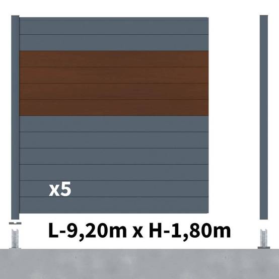 Kit Clôture Aluminium BAHIA & CRUZ ipé 9,20x1,8m - Bois Composite & Aluminium - Poteaux Gris - Brise Vue - Palissade - Image 2