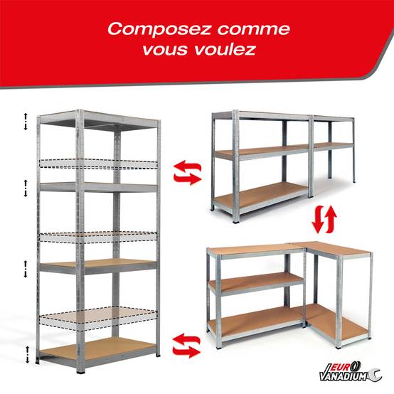 Triple étagère charges lourdes - 2M10 de long -12 plateaux - 210 X 150 - 30 cm - Gris - EURO VANADIUM - Image 3