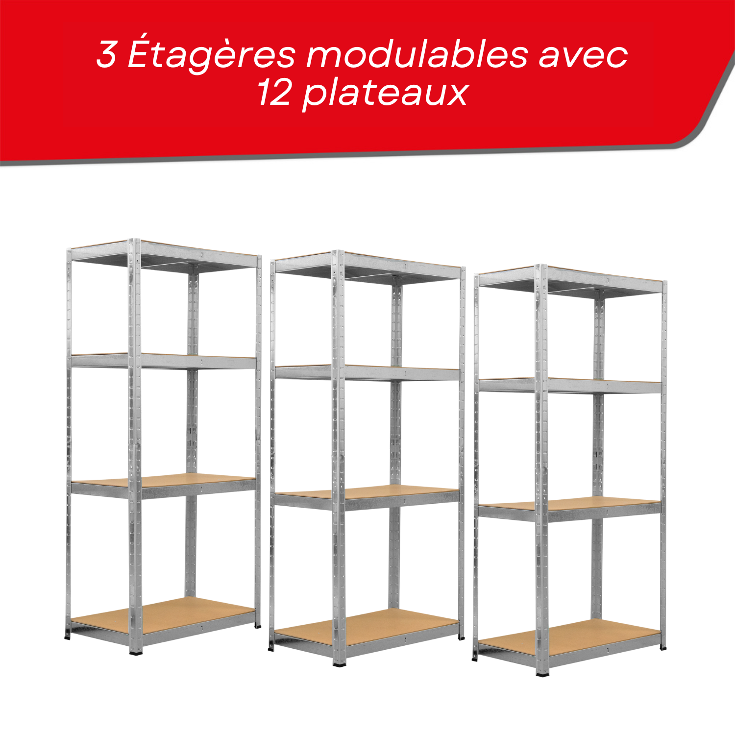 Triple étagère charges lourdes - 2M10 de long -12 plateaux - 210 X 150 - 30 cm - Gris - EURO VANADIUM - Image 2