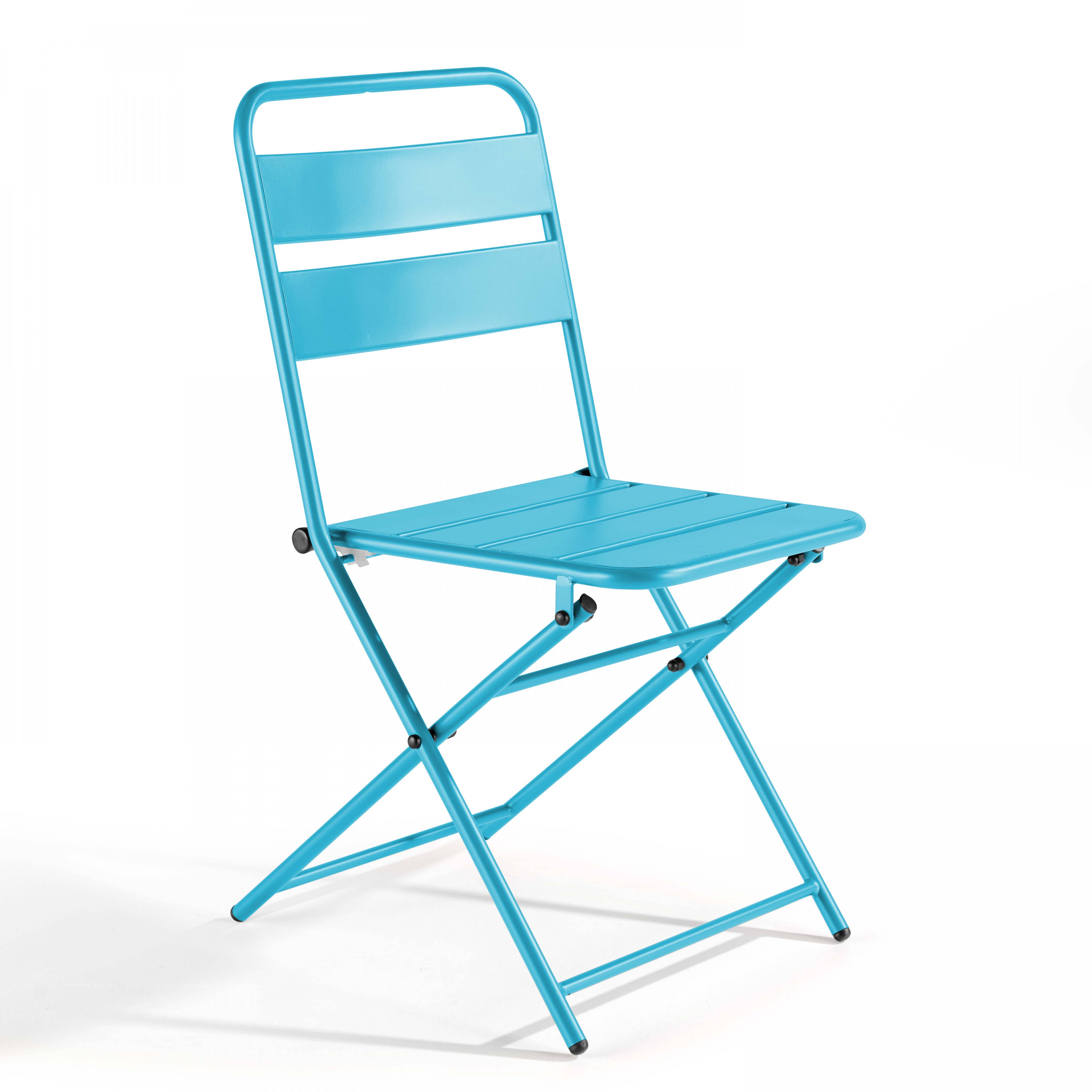 Oviala - Ensemble table de jardin pliante et 2 chaises acier bleu Palavas - Oviala - Imagen 4