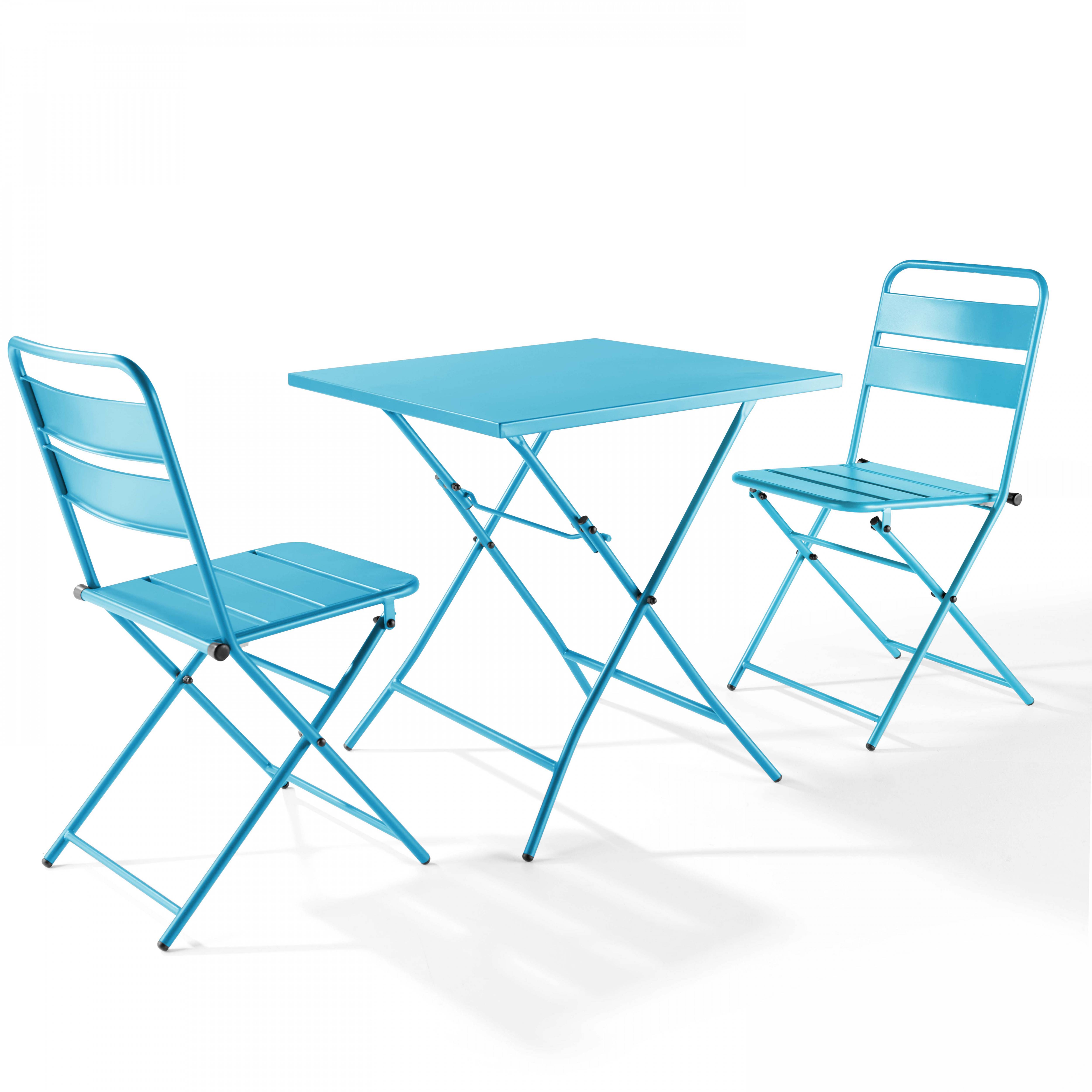Oviala - Ensemble table de jardin pliante et 2 chaises acier bleu Palavas - Oviala - Imagen 1