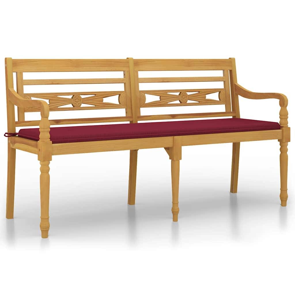 Banc de jardin | Banc Batavia avec coussin rouge bordeaux 150cm Bois teck massif Maison Chic - Image 1