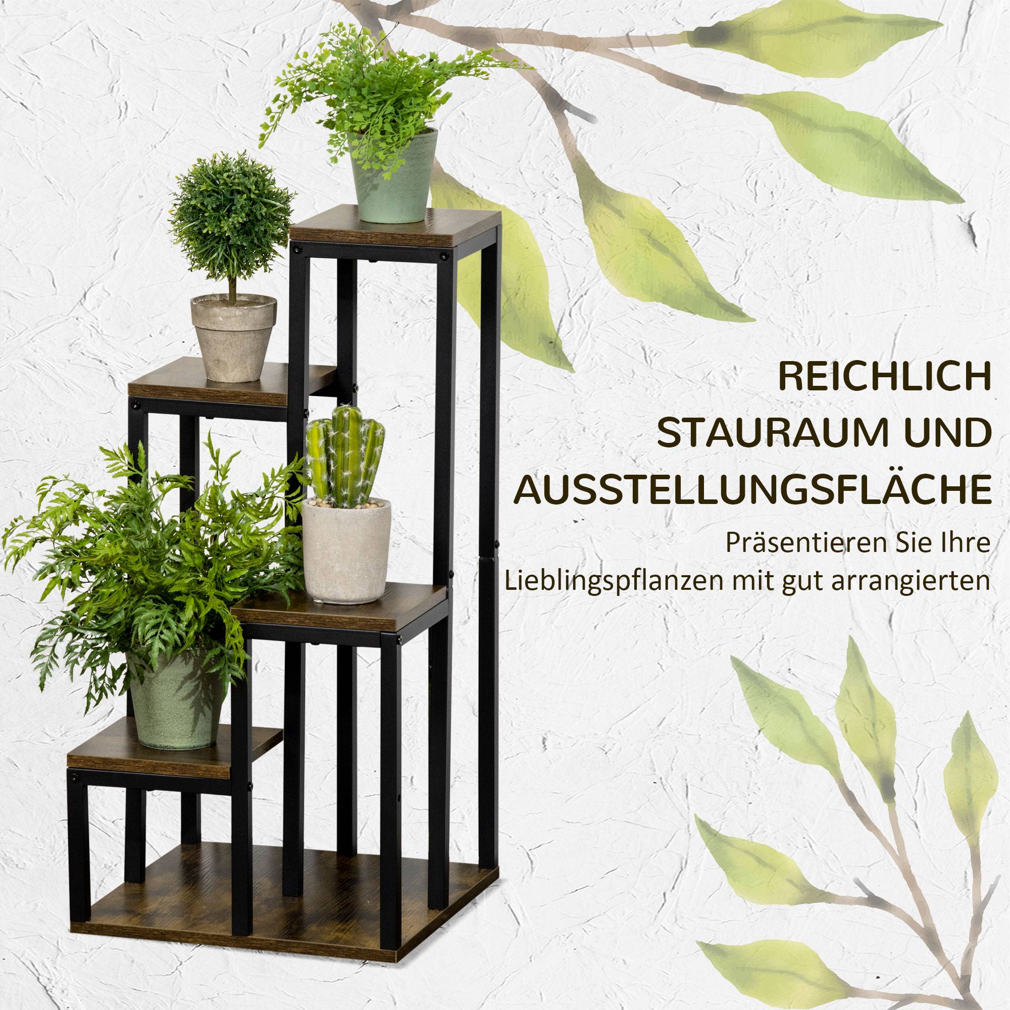 Étagère d'angle pour plantes 4 niveaux en bois et métal style industriel 40x40x81cm - ComfortXL Outdoor Living - Image 6