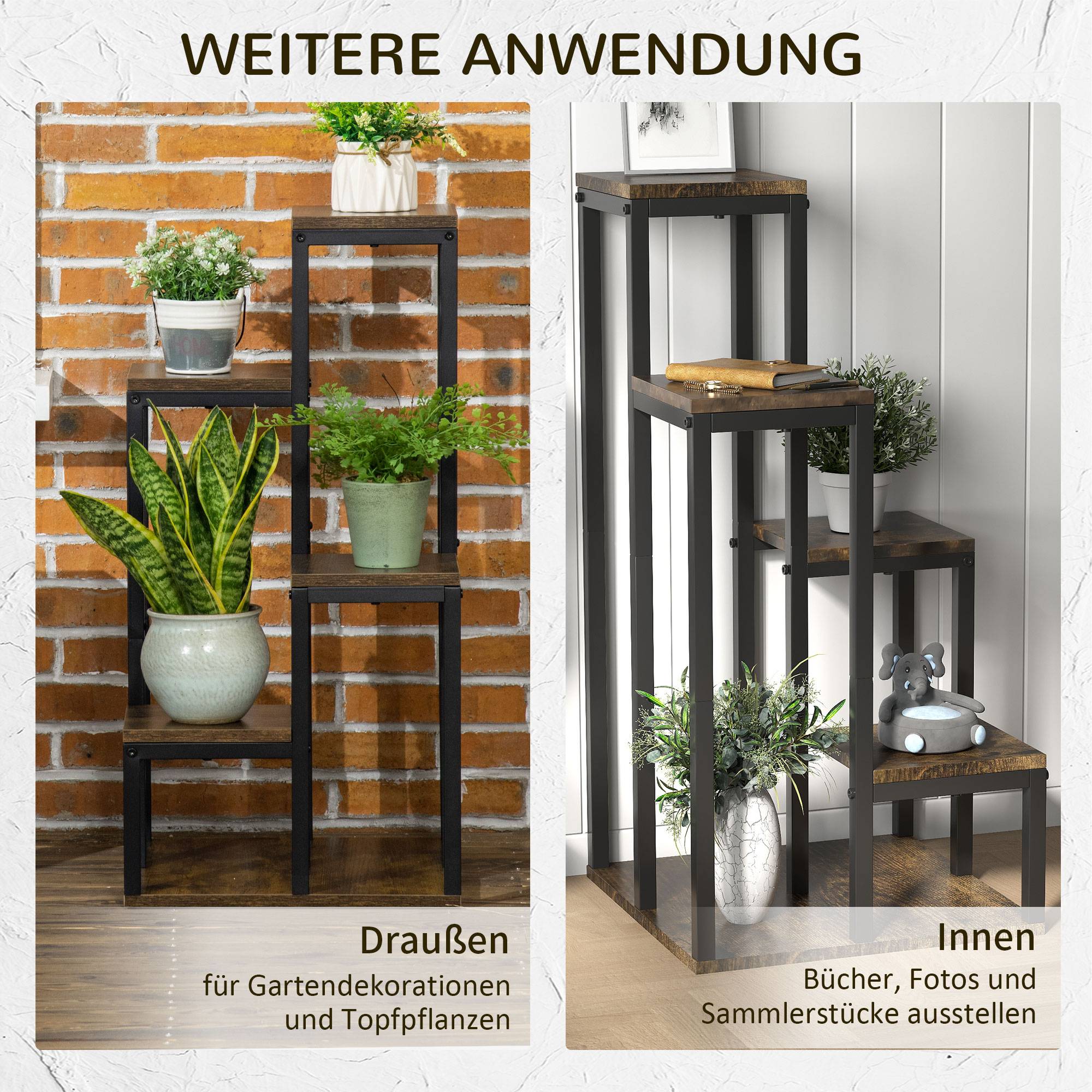 Étagère d'angle pour plantes 4 niveaux en bois et métal style industriel 40x40x81cm - ComfortXL Outdoor Living - Image 8