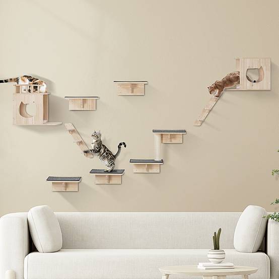 VEVOR Étagères murales pour chat (lot de 9), charge 18.14kg, plateformes, perchoirs, pour escalade/jeu. - Image 8