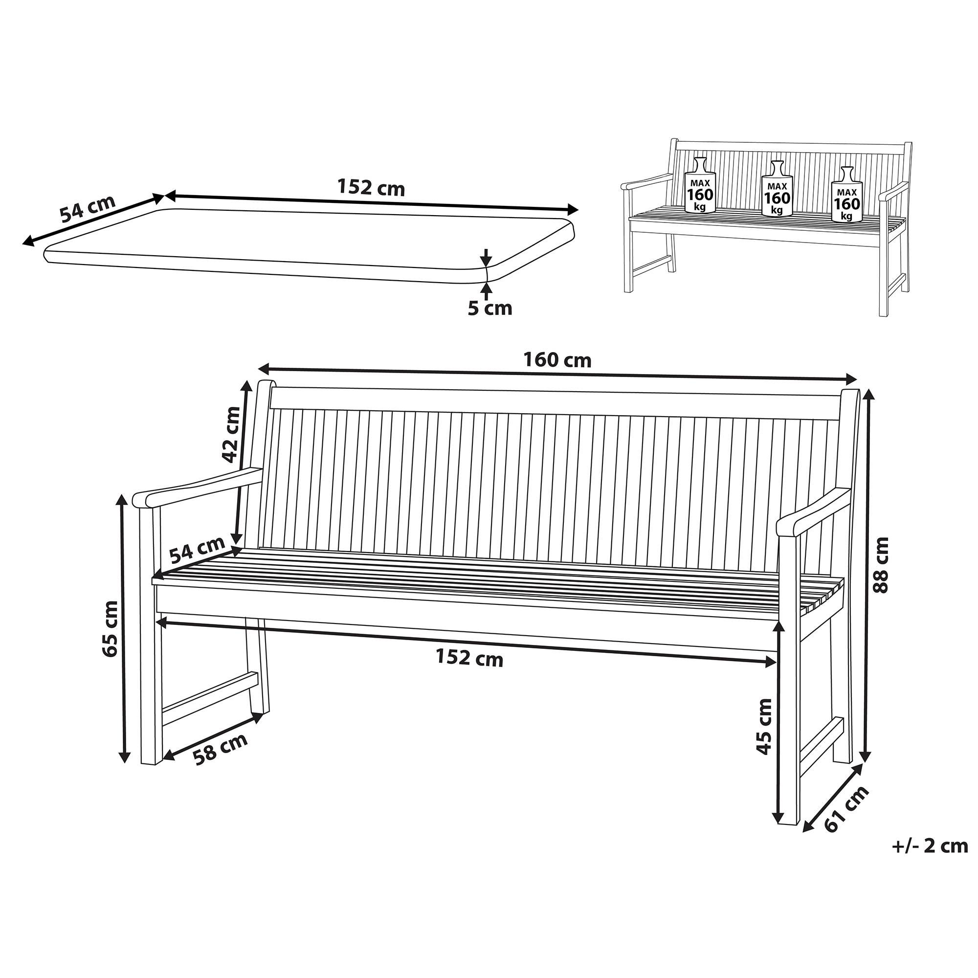 Beliani - Banc, 3 Personnes Bois d'acacia certifié Beige VIVARA - Beliani - Imagen 2