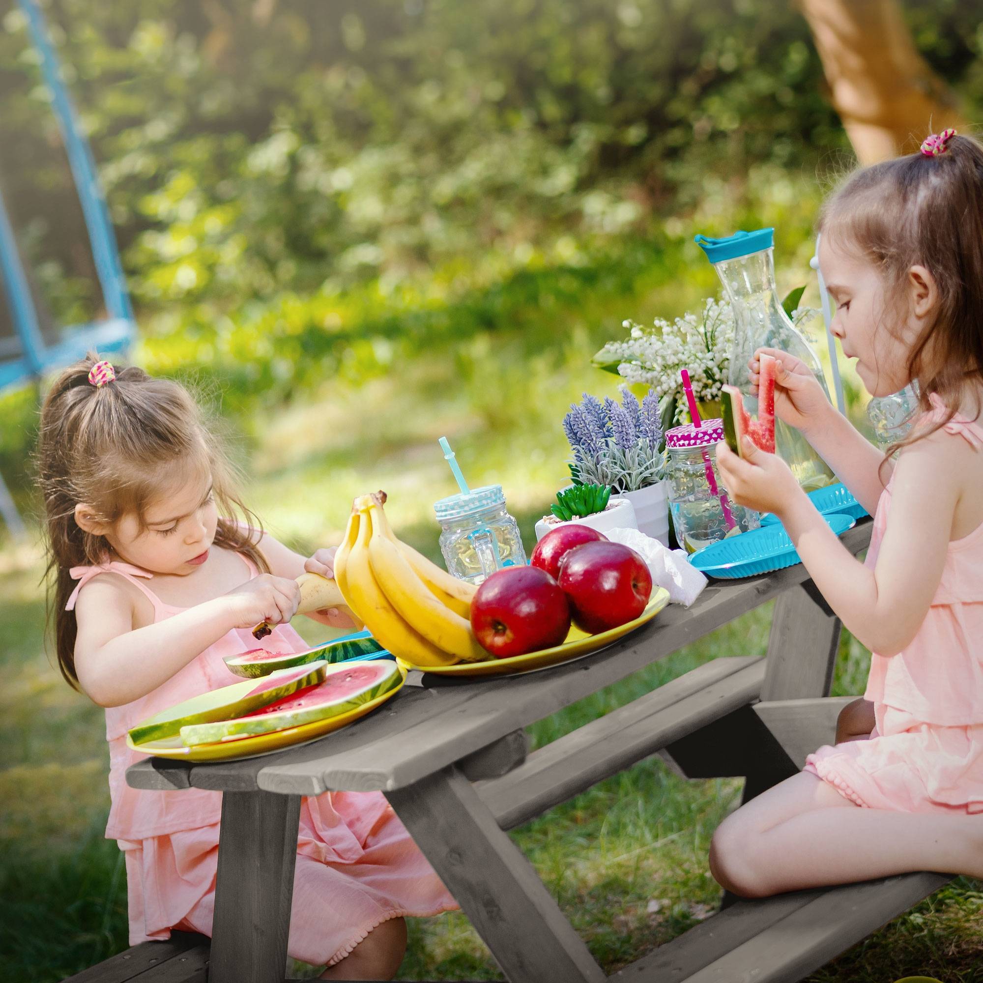 Ml-Design - Table de Pique-Nique avec 2 Bancs, Gris, Ensemble de Jeu pour Enfants, en Bois Massif, avec 4 Places - Image 9