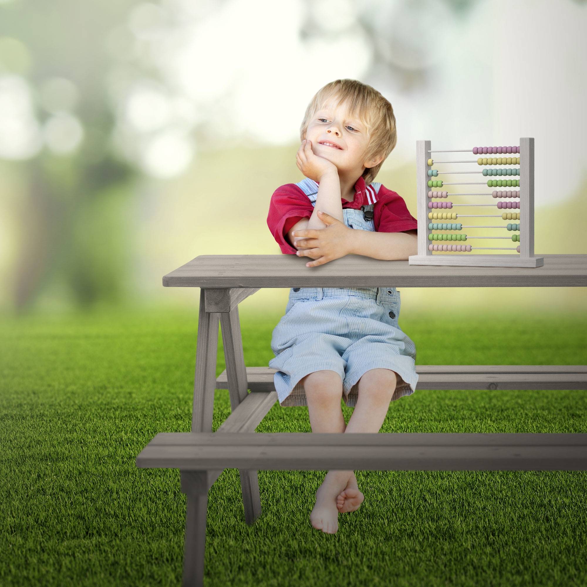 Ml-Design - Table de Pique-Nique avec 2 Bancs, Gris, Ensemble de Jeu pour Enfants, en Bois Massif, avec 4 Places - Image 8