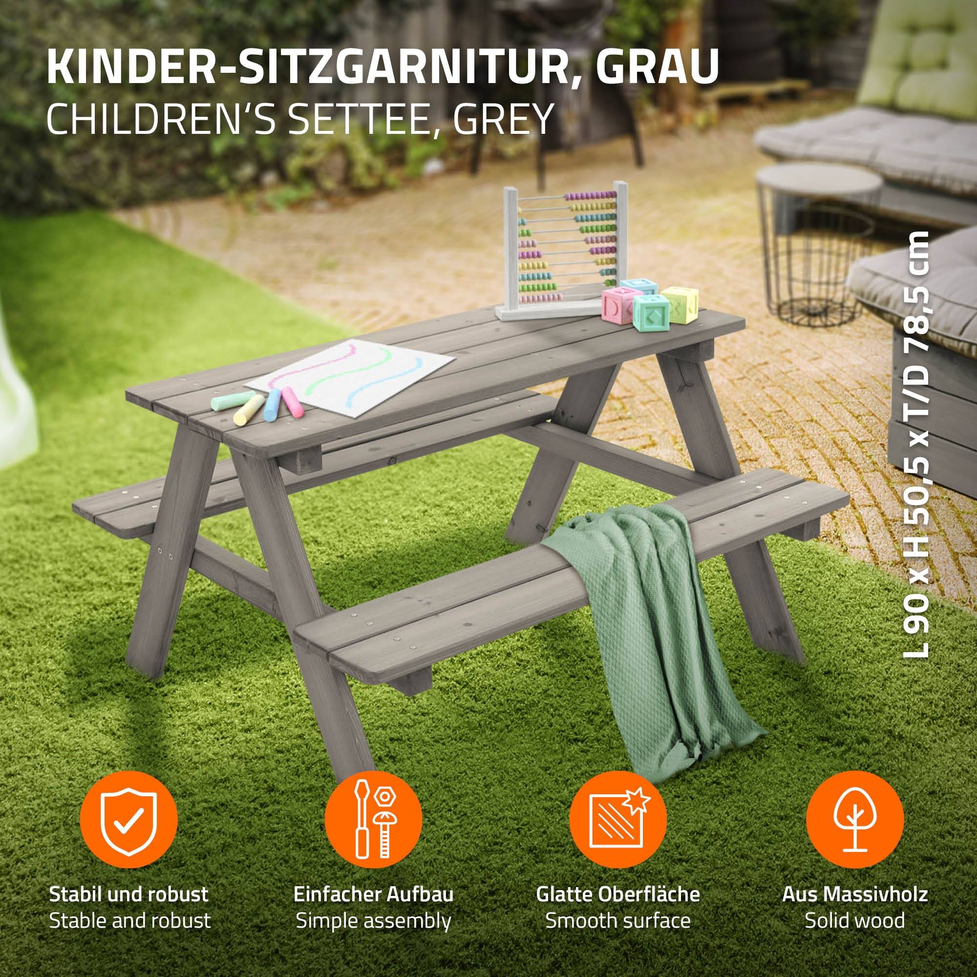 Ml-Design - Table de Pique-Nique avec 2 Bancs, Gris, Ensemble de Jeu pour Enfants, en Bois Massif, avec 4 Places - Image 2