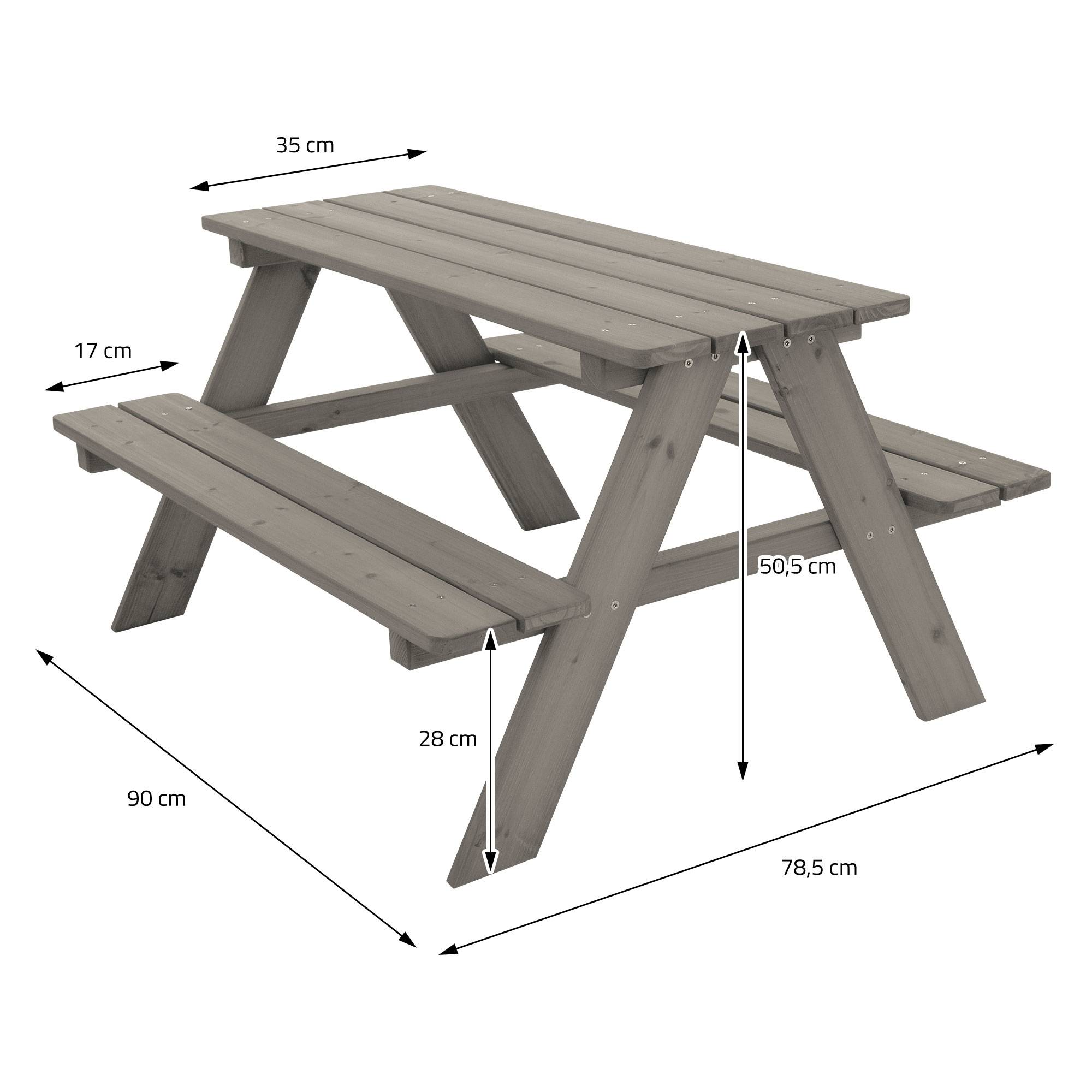 Ml-Design - Table de Pique-Nique avec 2 Bancs, Gris, Ensemble de Jeu pour Enfants, en Bois Massif, avec 4 Places - Image 6
