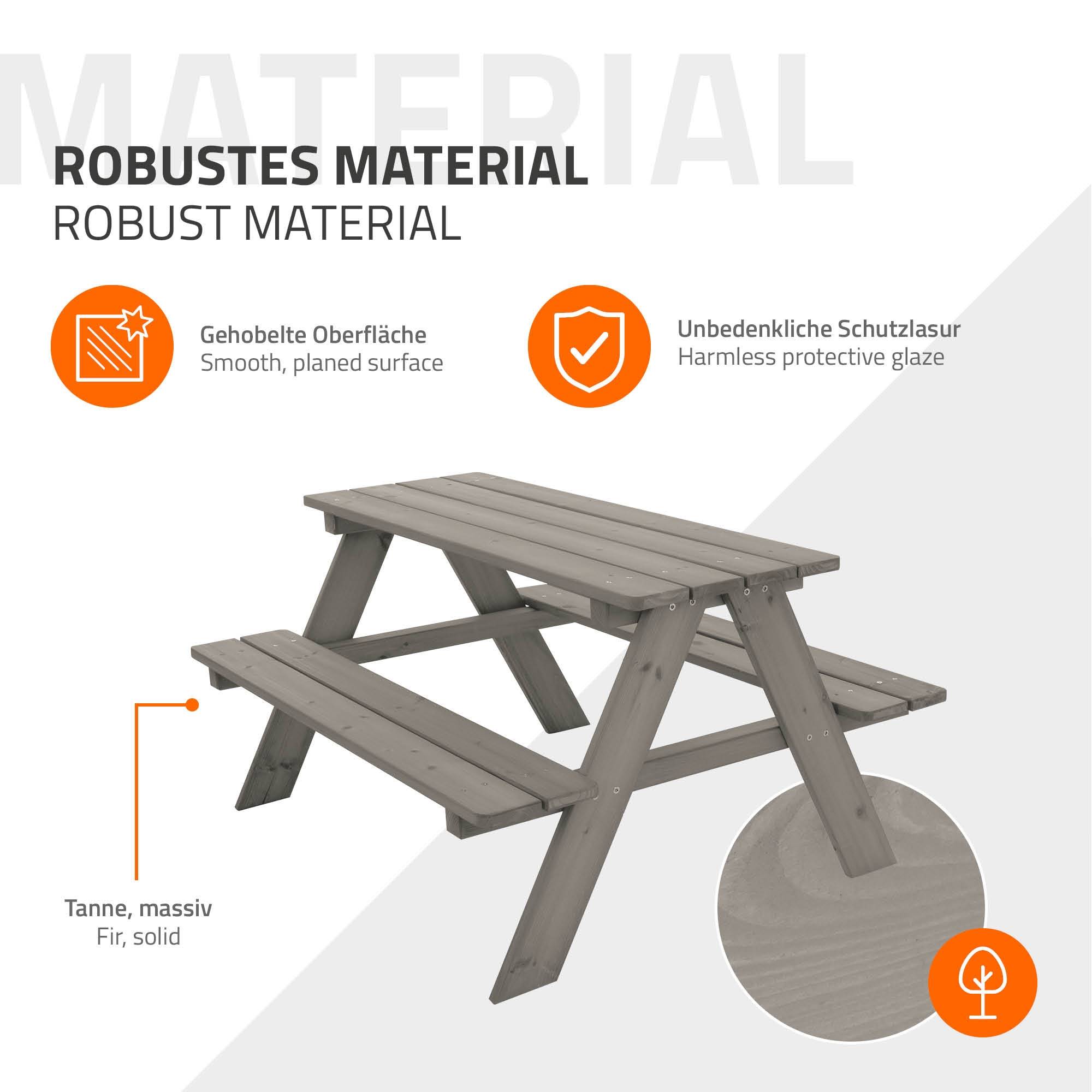 Ml-Design - Table de Pique-Nique avec 2 Bancs, Gris, Ensemble de Jeu pour Enfants, en Bois Massif, avec 4 Places - Image 5