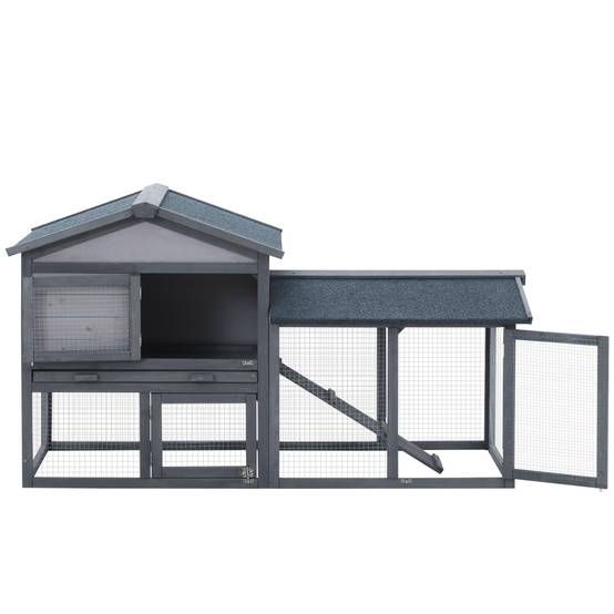 Clapier d'extérieur en bois avec bac amovible et rampe antidérapante, 147 x 54 x 84 cm, gris - Image 9