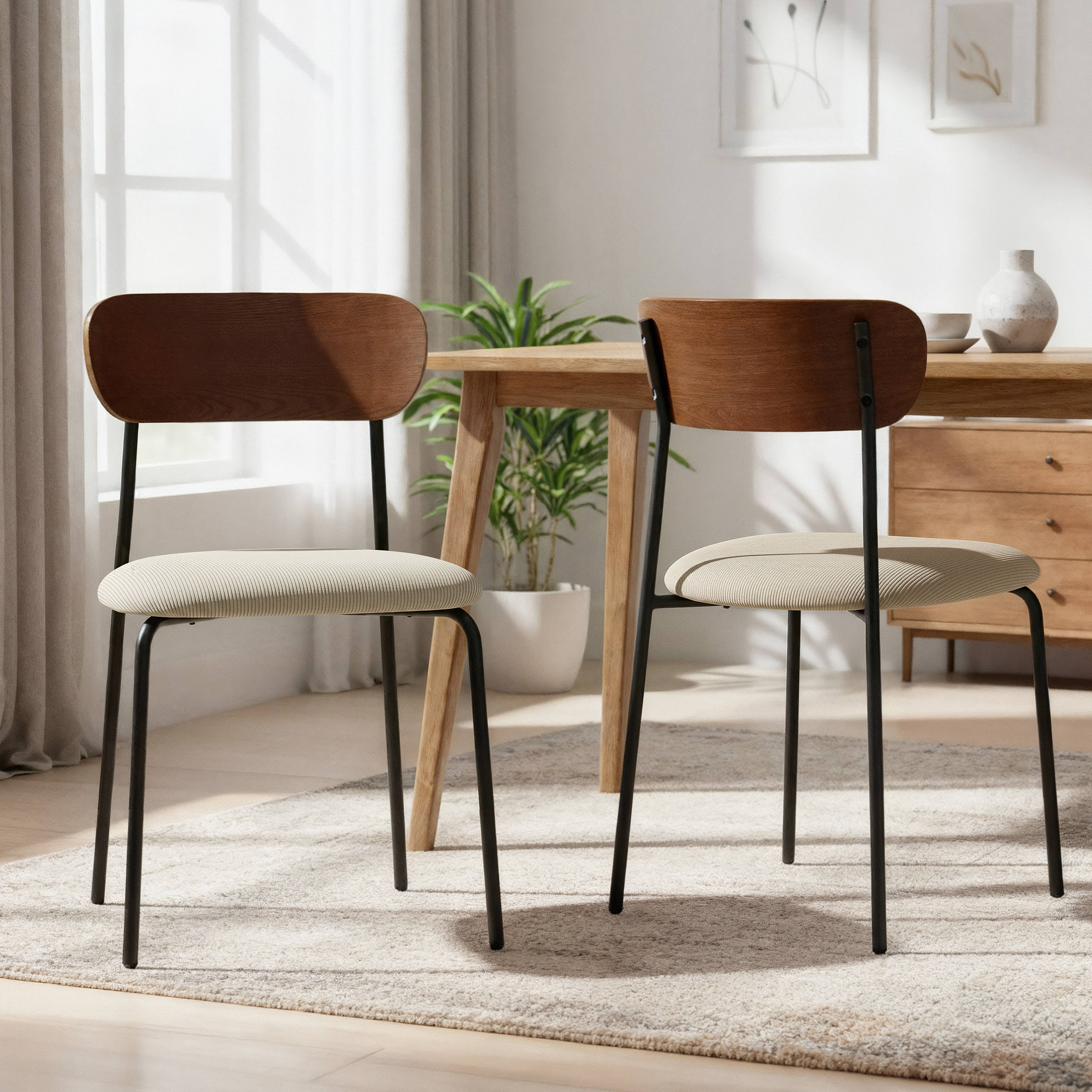 Sicaan Lot de 2 chaises scandinaves OLIVIA velours côtelé beige