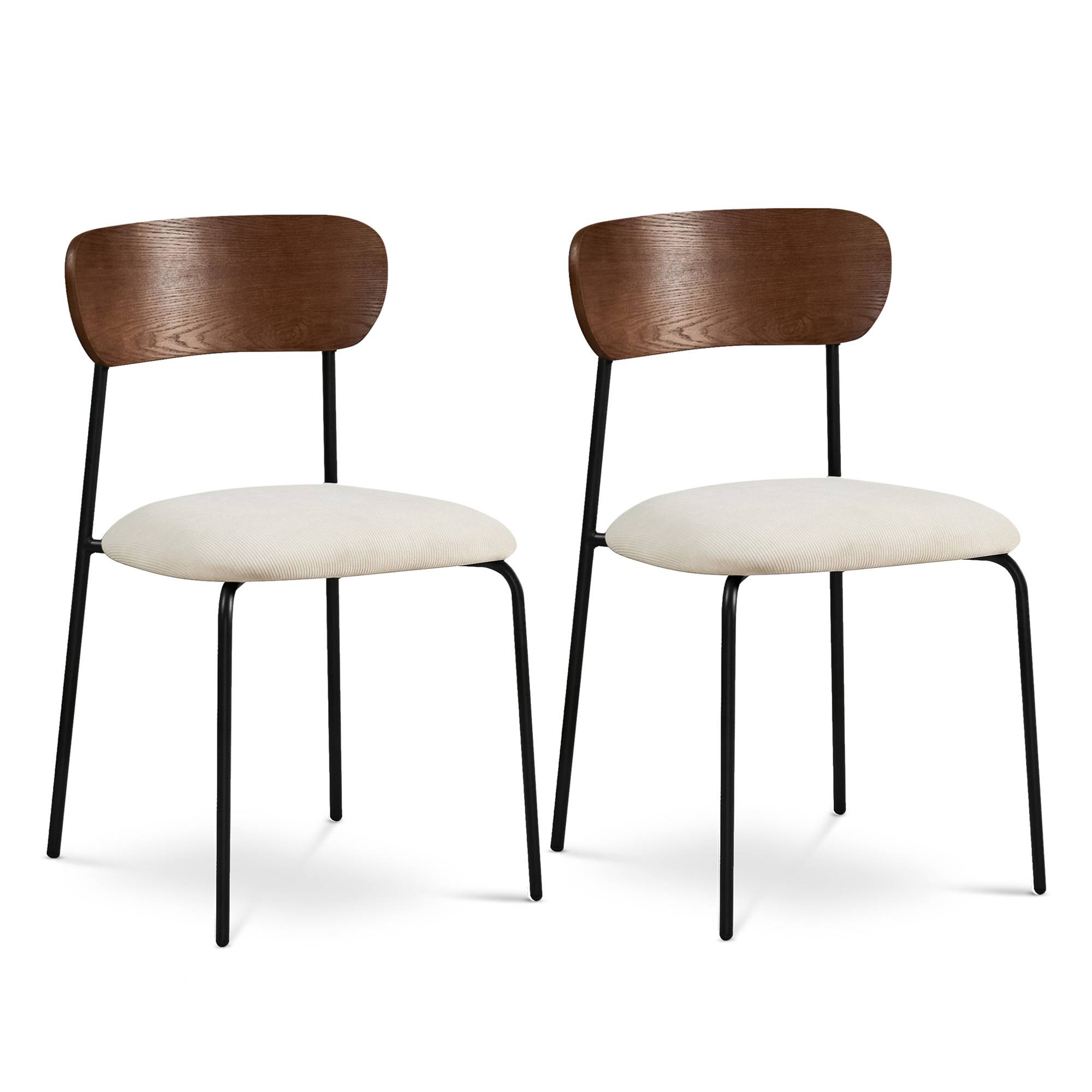 Sicaan Lot de 2 chaises scandinaves OLIVIA velours côtelé beige - Image 1