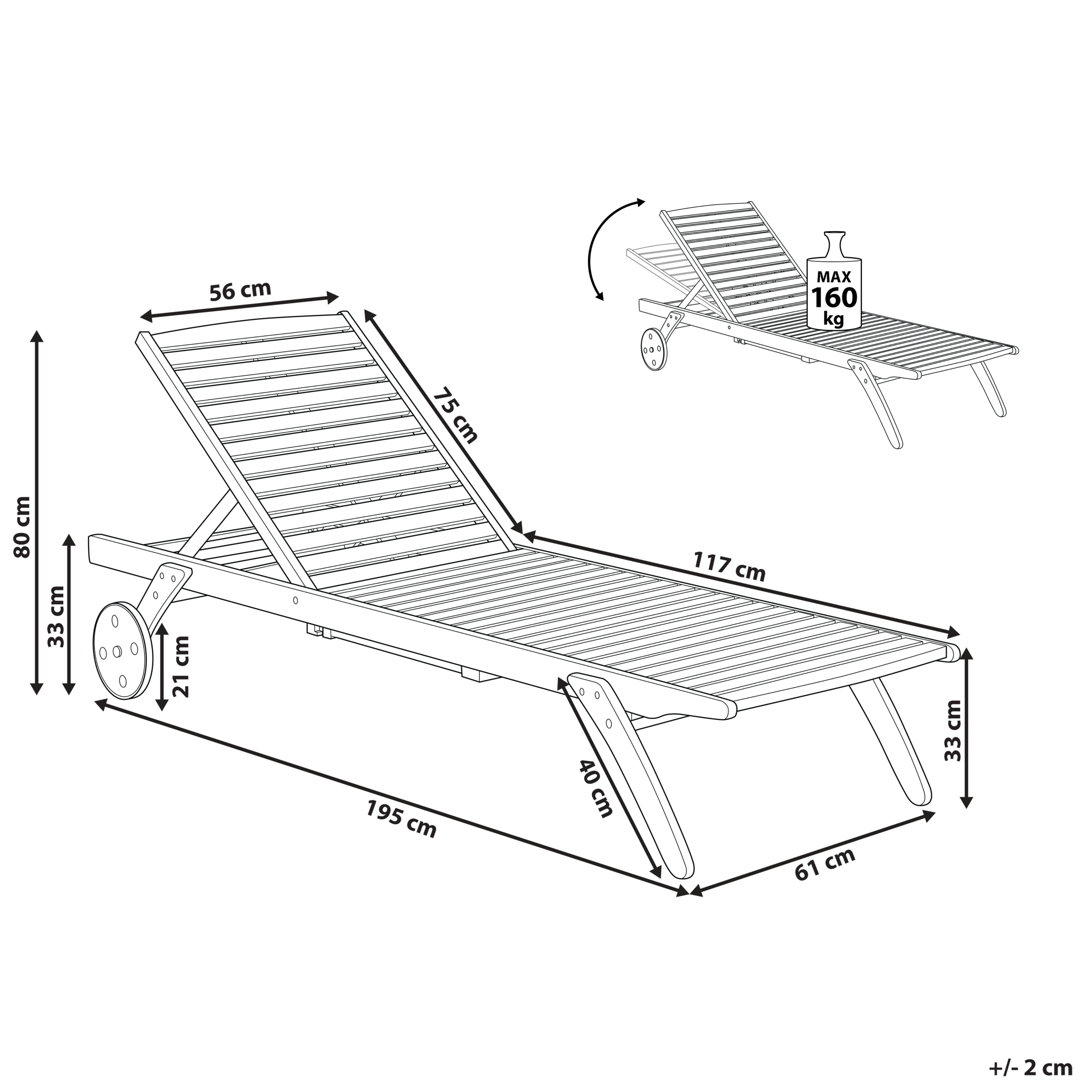 Beliani - Chaise longue Acacia Marron clair CESANA - Beliani - Imagen 3