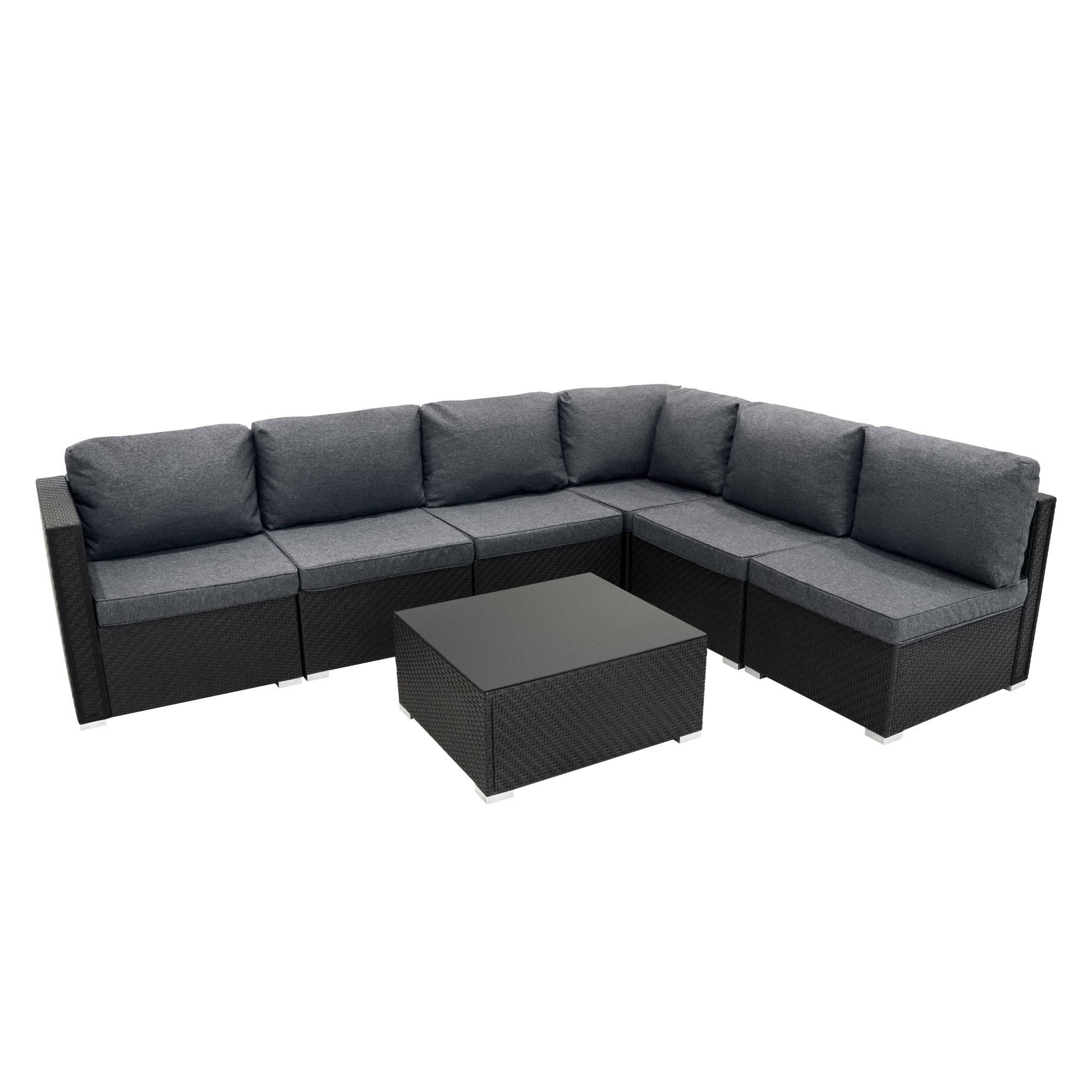 Jardi - Salon de Jardin Modulaire en Rotin Noir  Serafina - 7 Pièces & Coffre de Rangement 996 L - Image 2