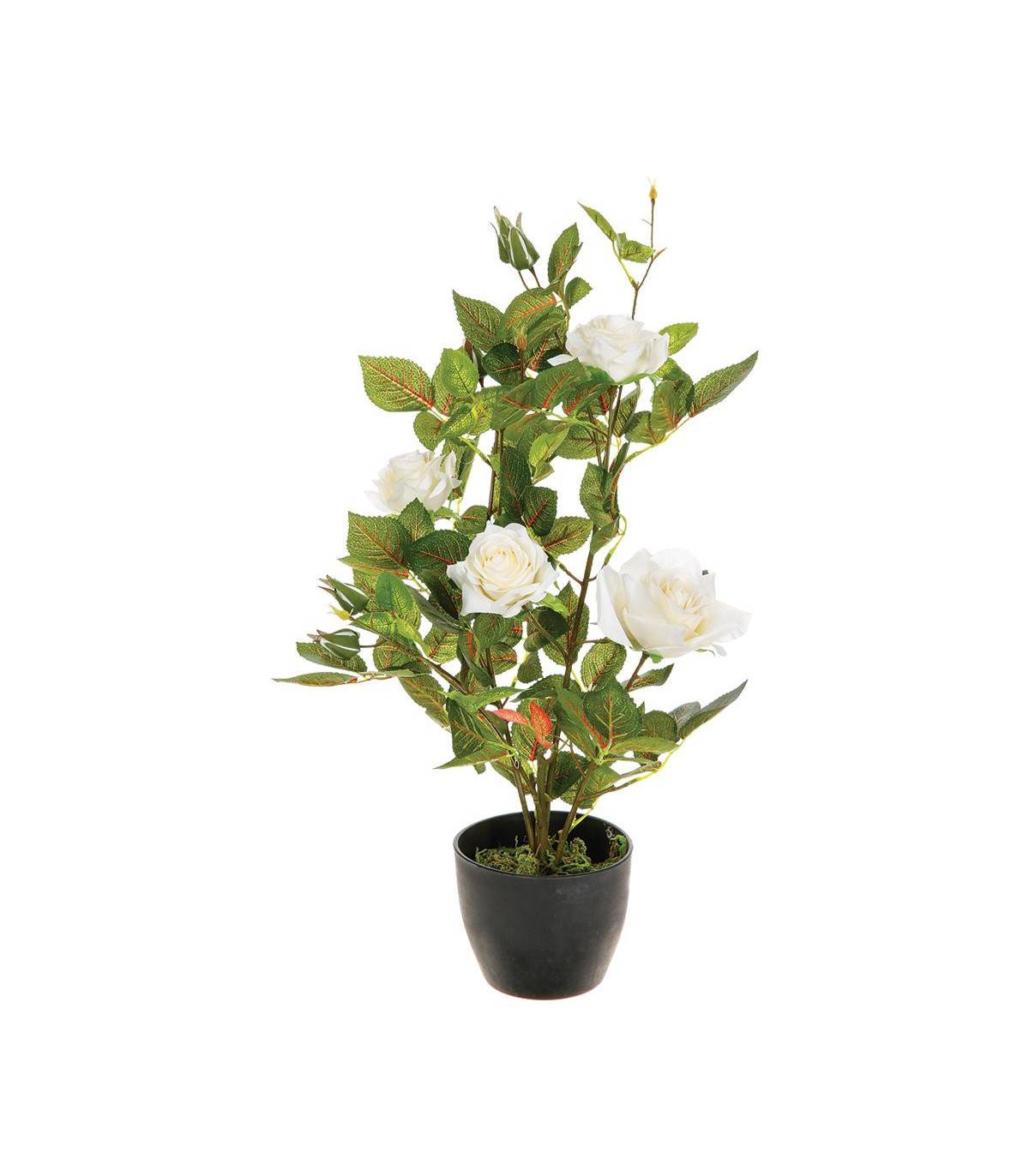Plante artificielle Rosier 4 roses et 6 boutons en pot H 50 cm - Imagen 1