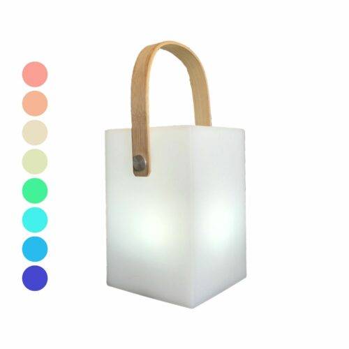 Wilsa Garden - Lampe LED extérieure sans fil cubique multicolore avec anse bambou LISBOA - Imagen 7