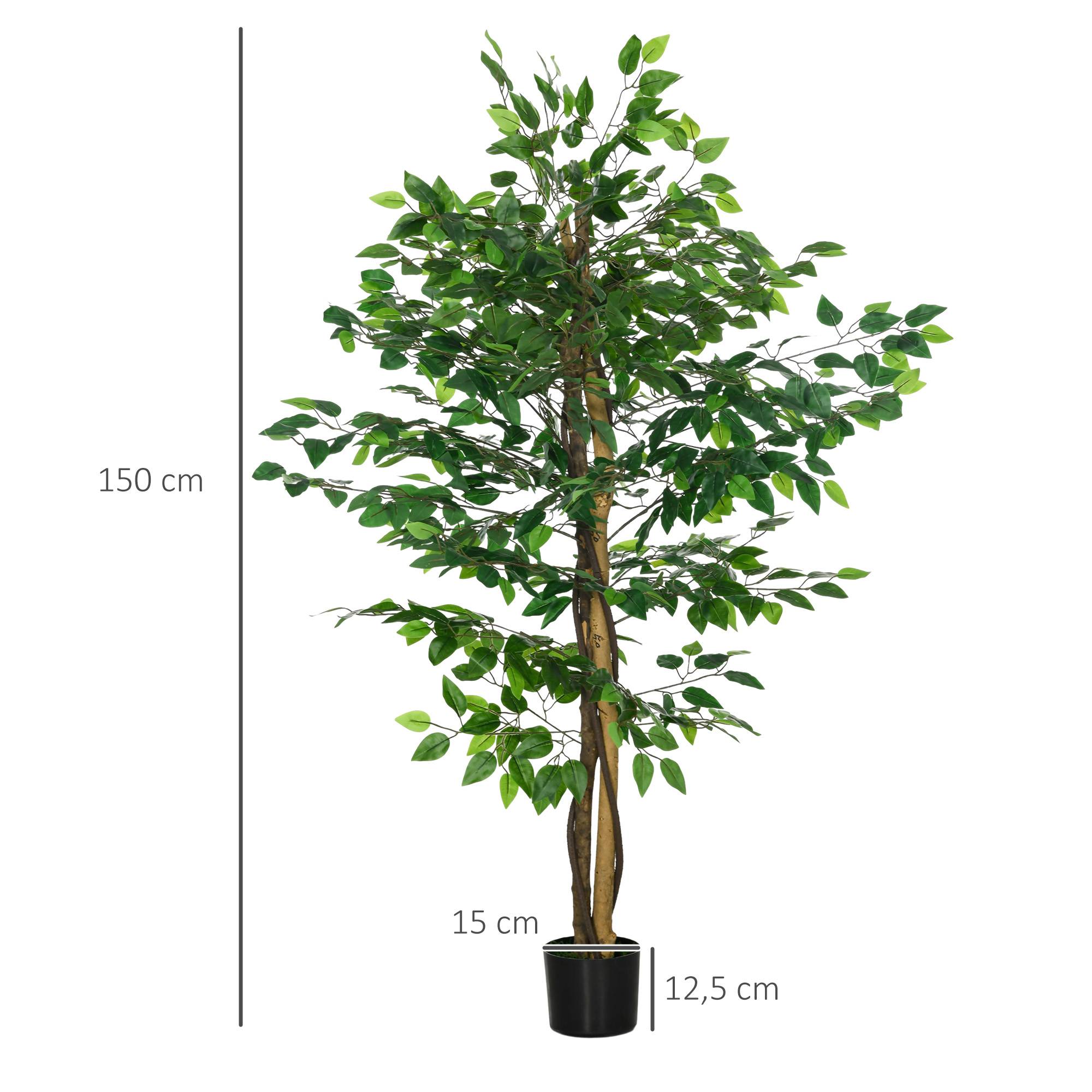 Sans Marque - Lot de 2 plantes artificielles ficus hauteur 1,50 m tronc branches liane lichen feuilles grand réalisme pot inclus vert - Image 5