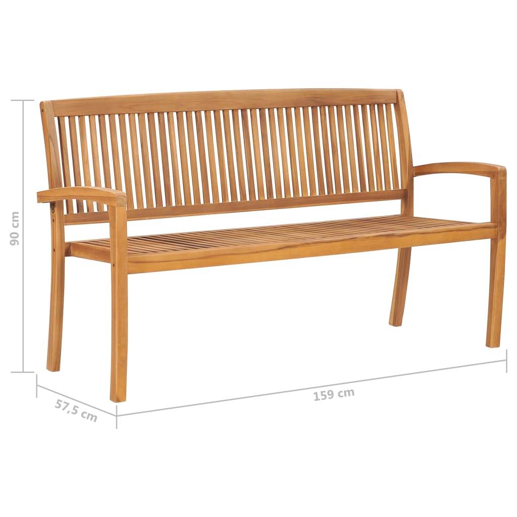 Maison Chic - Banc de jardin - Banc d'extérieur - Banquette empilable et coussin 159 cm Bois de teck massif - Imagen 8
