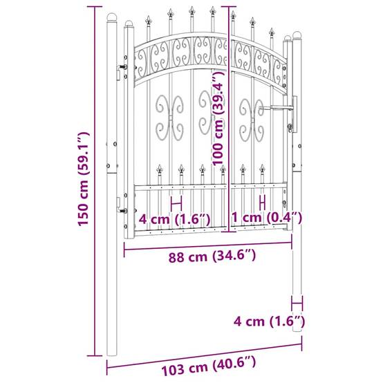 Portail d'Entrée Pointe de Lance Acier Thermolaqué Élégant pour Jardin Noir 103x100 cm – ComfortXL Outdoor Living - Image 6