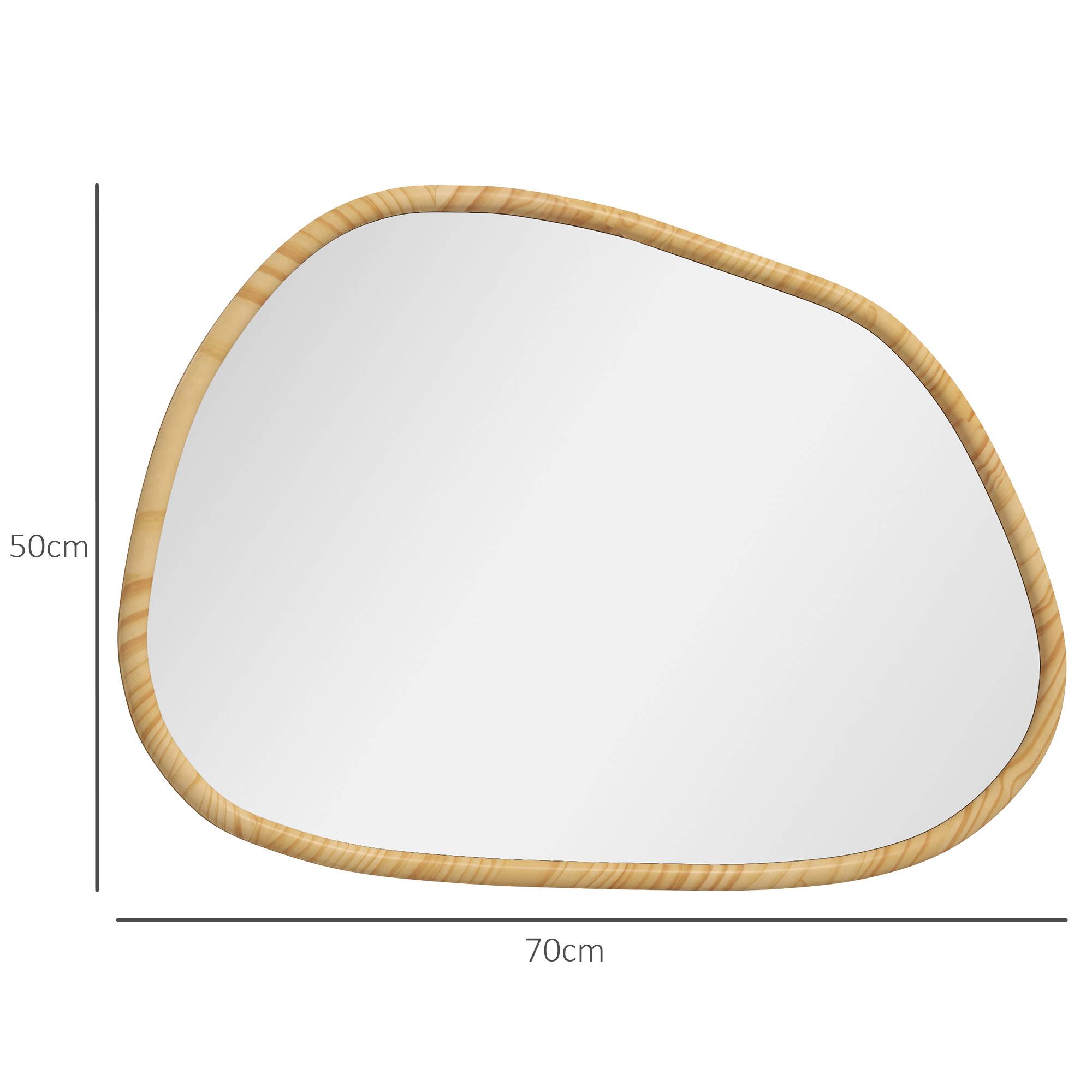 Miroir Mural Asymétrique Cadre Bois Pin Salon Salle de Bain Déco 70x50cm Naturel - ComfortXL Outdoor Living - Image 3